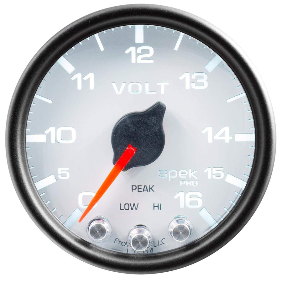 Gauge AUTO METER P34412 Voltmeter (Spek-Pro 2 1/16", 16V, Stepper Motorwith Peak & Warn, Wht/Blk, Spek-Pro)