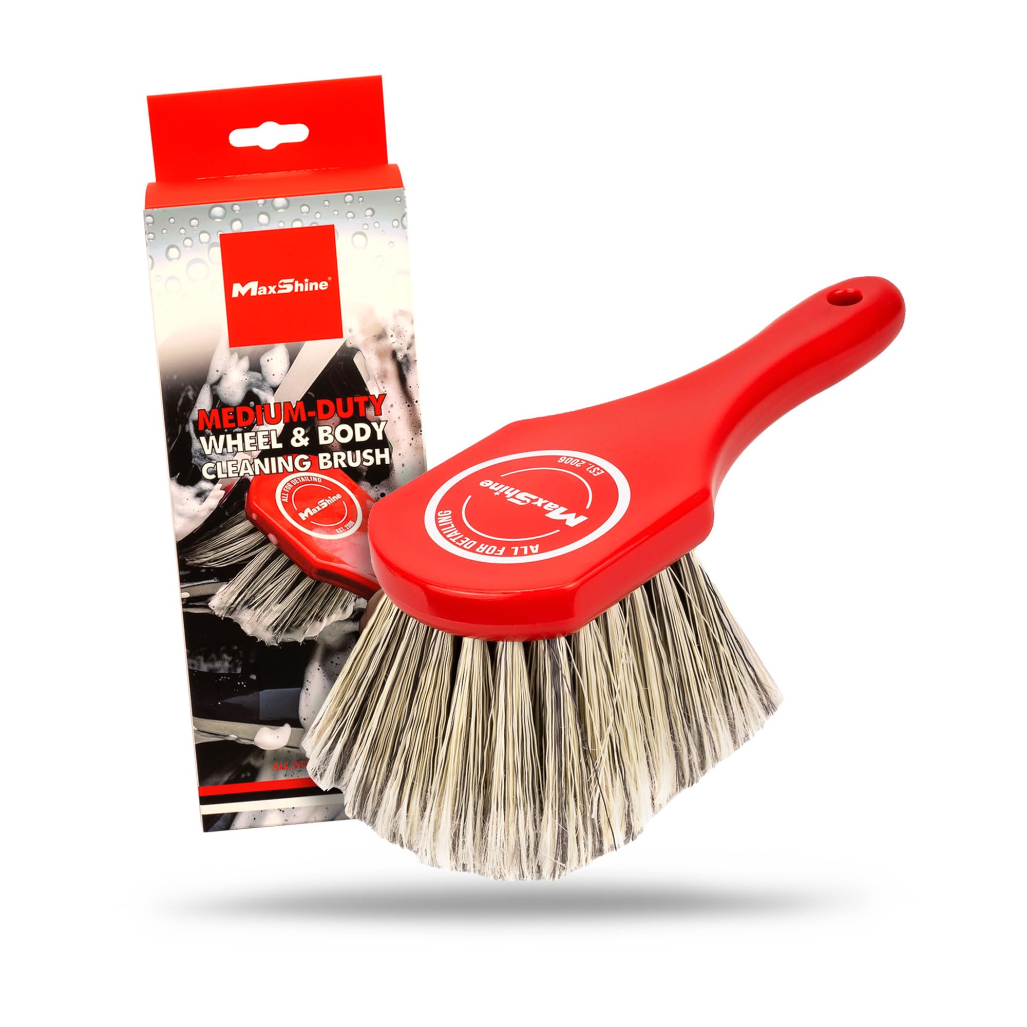 Maxshine Wheel & Body Universal Cleaning Brush | Medium-Duty Car Detailing Brush with Strong High-Density Bristles | Ideal for Wheels, Tires, Engines & Exterior Surfaces | Auto Detailing Accessory