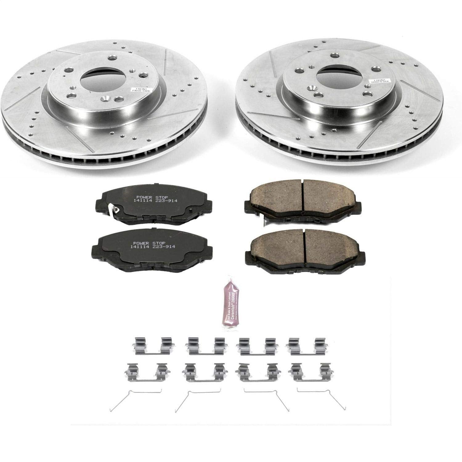 Power Stop K7889 Z23 Carbon Fiber Brake Pads with Drilled & Slotted Brake Rotors Kit