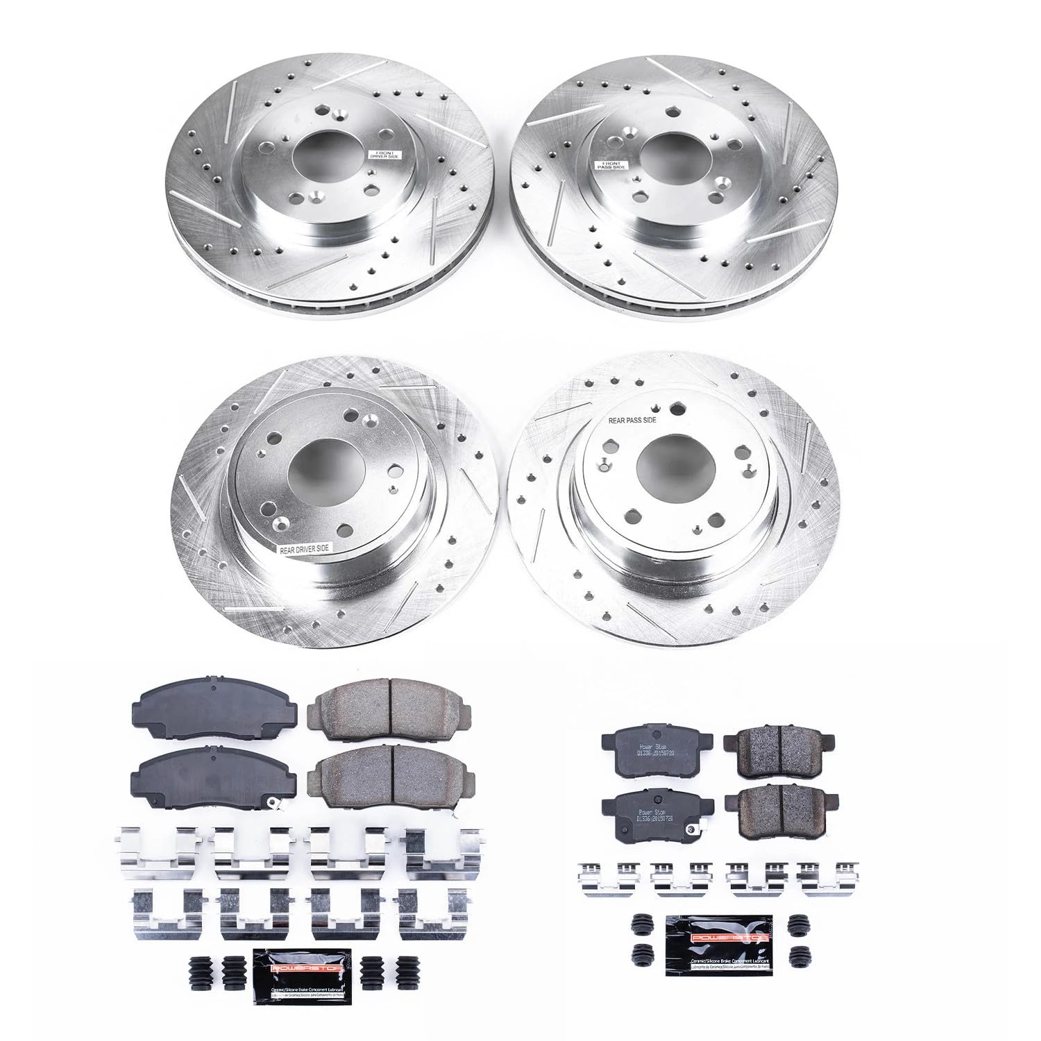 PowerStop Brake Kit Front and Rear For Acura TSX 2009-10 | Honda Accord 2008-10 - Drilled and Slotted Disc Rotors with Ceramic Brake Pads Replacement, K2742