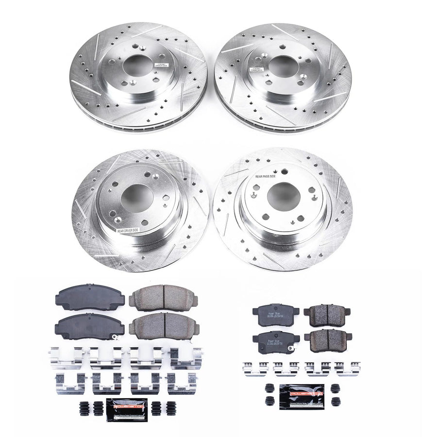 PowerStop Brake Kit Front and Rear For Acura TSX 2009-10 | Honda Accord 2008-10 - Drilled and Slotted Disc Rotors with Ceramic Brake Pads Replacement, K2742