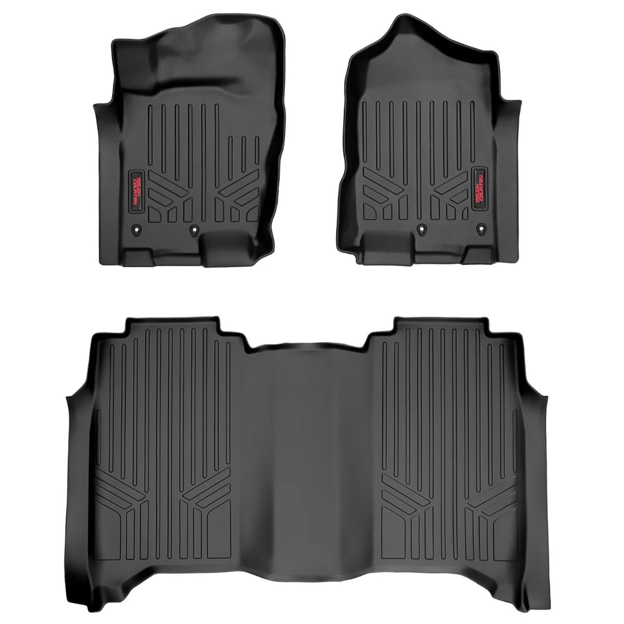 Rough Country Floor Armor Front & Rear Floor Mats for Titan Nissan (2017–2024) & Titan XD (2016–2024) Crew Cab w/Front Bench Seats - All-Weather Protection, Spill Saver Lip