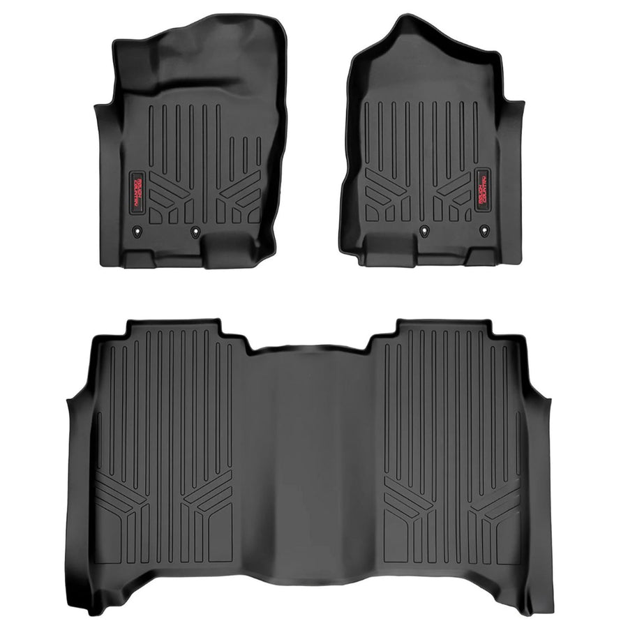 Rough Country Floor Armor Front & Rear Floor Mats for Titan Nissan (2017–2024) & Titan XD (2016–2024) Crew Cab w/Front Bench Seats - All-Weather Protection, Spill Saver Lip