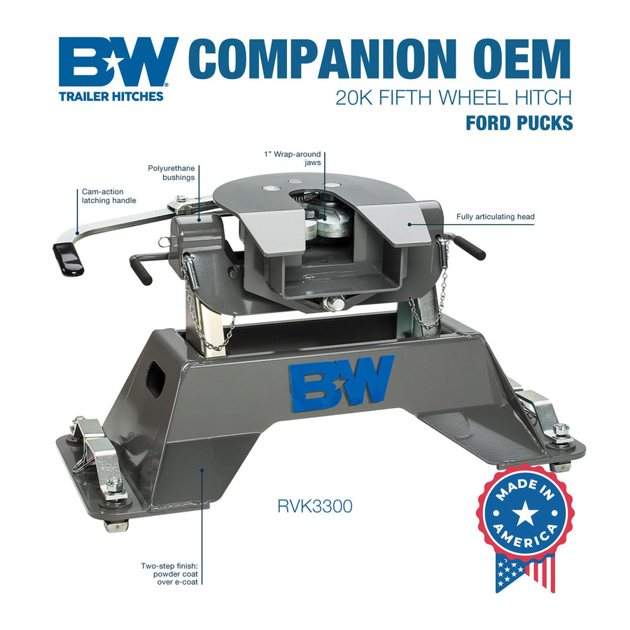 20K Companion OEM Fifth Wheel Hitch B&W Trailer Hitches - Compatible with Ford OEM Puck System - RVK3300