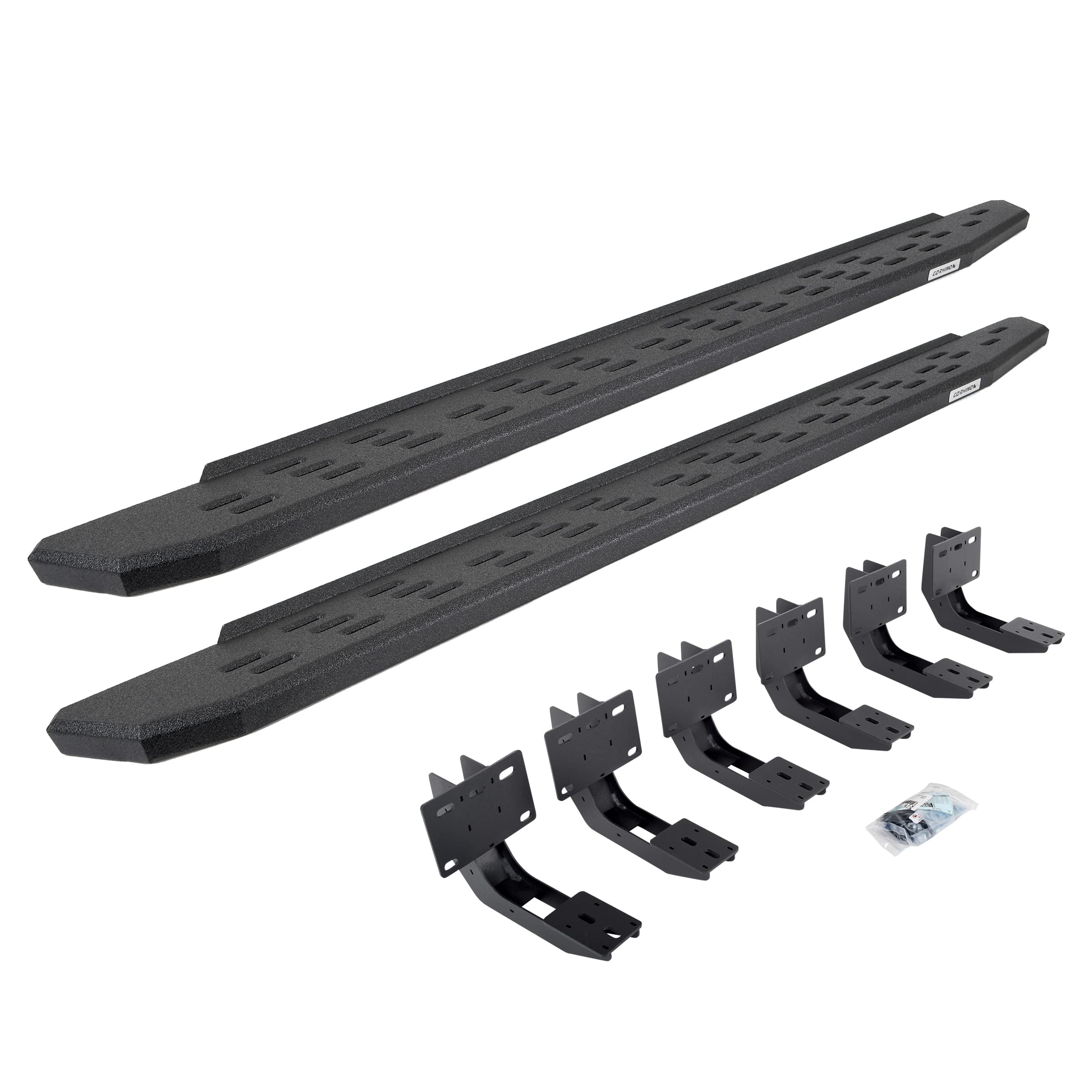 RB30 Running Boards & Brackets Go Rhino | Galvanized Steel, Protective Bedliner Coating | 69630680T | Fits 2019-2024 RAM 1500 Quad Cab Pickup
