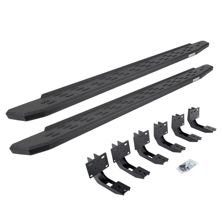 RB30 Running Boards & Brackets Go Rhino | Galvanized Steel, Protective Bedliner Coating | 69630680T | Fits 2019-2024 RAM 1500 Quad Cab Pickup