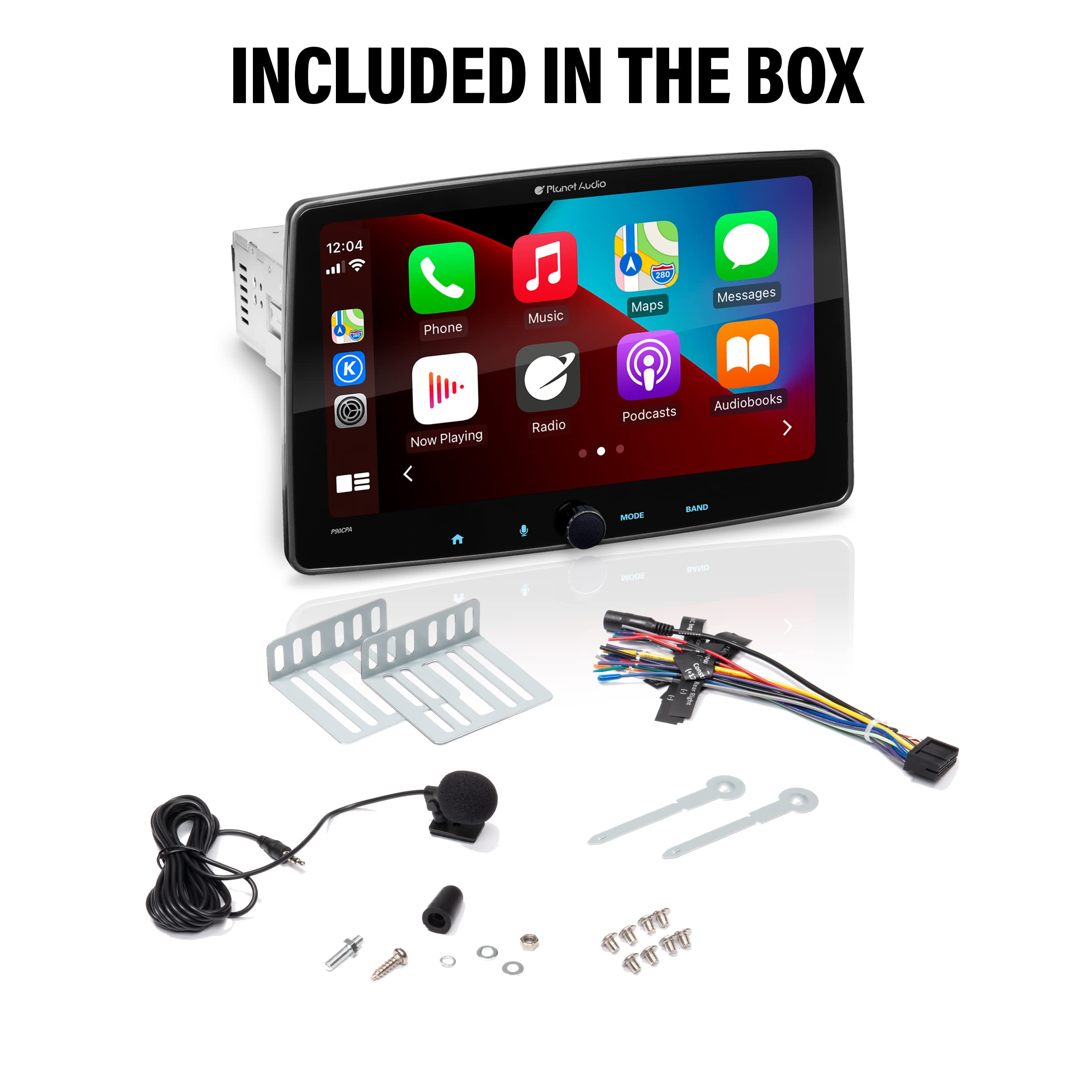 Apple CarPlay Planet Audio P90CPA Android Auto Car Receiver - Single Din Chassis with 9 Inch Capacitive Touchscreen, Bluetooth, USB, No CD DVD, Multicolor Illumination