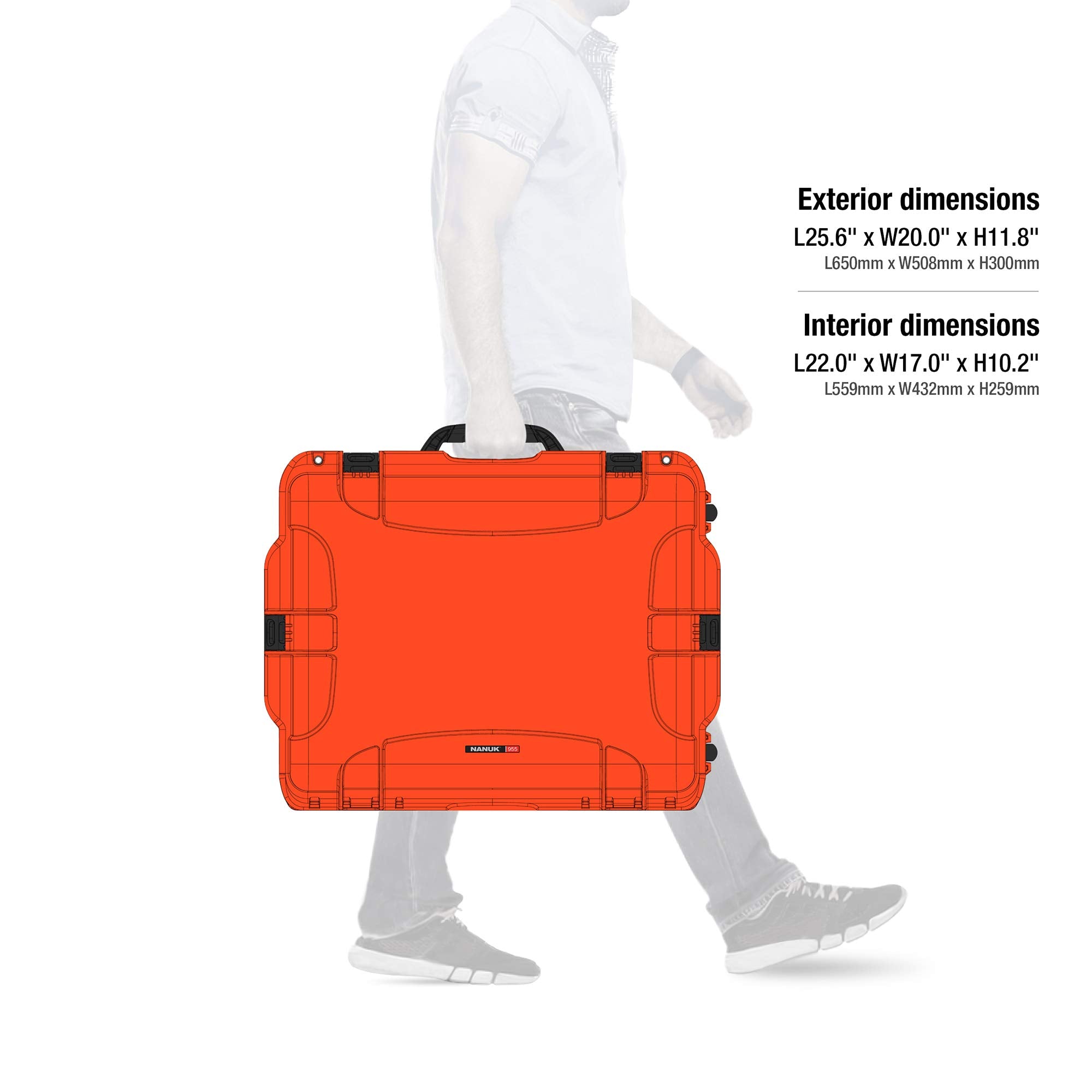Waterproof Nanuk 955 Hard Case with Wheels and Foam Insert - Orange