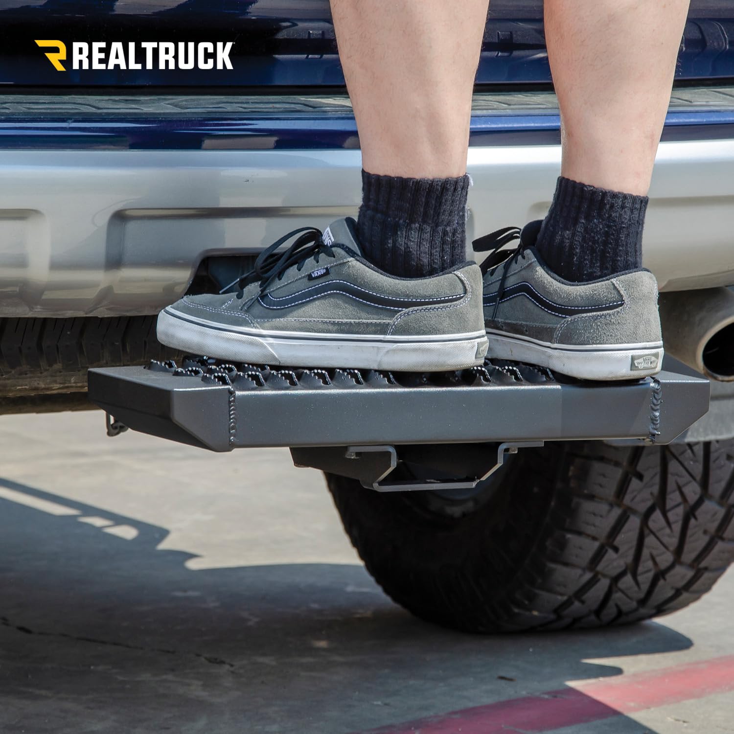 Growler Hitch Step RealTruck | Aluminum, 19" Long x 7" Wide, Textured Black | GHS2018-TX | Universal w/ Standard 2" Hitch Receiver