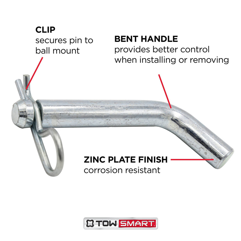 Standard Steel TOWSMART Bent Hitch Pin with Clip, 5/8 Diameter Pin, Fits 2 in. Receivers