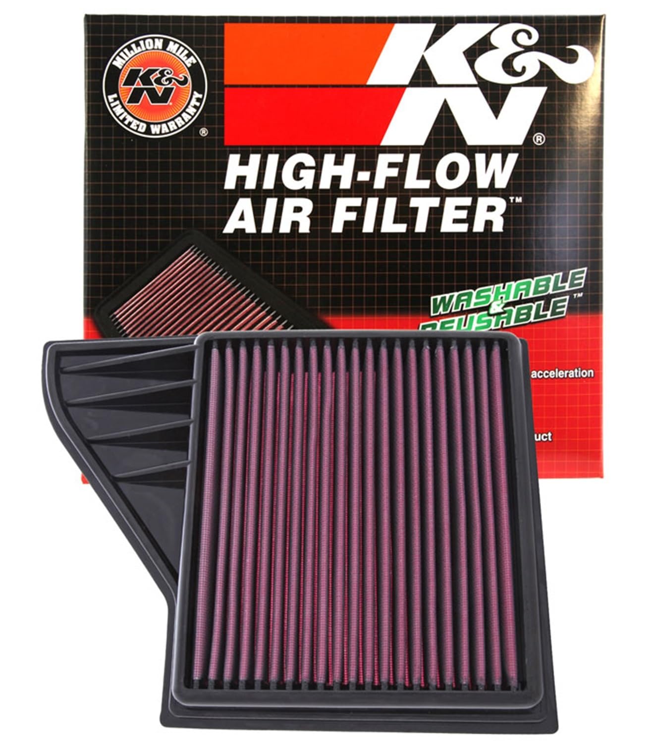 High-Flow K&N Original Lifetime Engine Air Filter: Increase Power: Premium, Washable: Compatible with 2010-2014 FORD: Mustang, Mustang Boss 302, GT, 33-2431