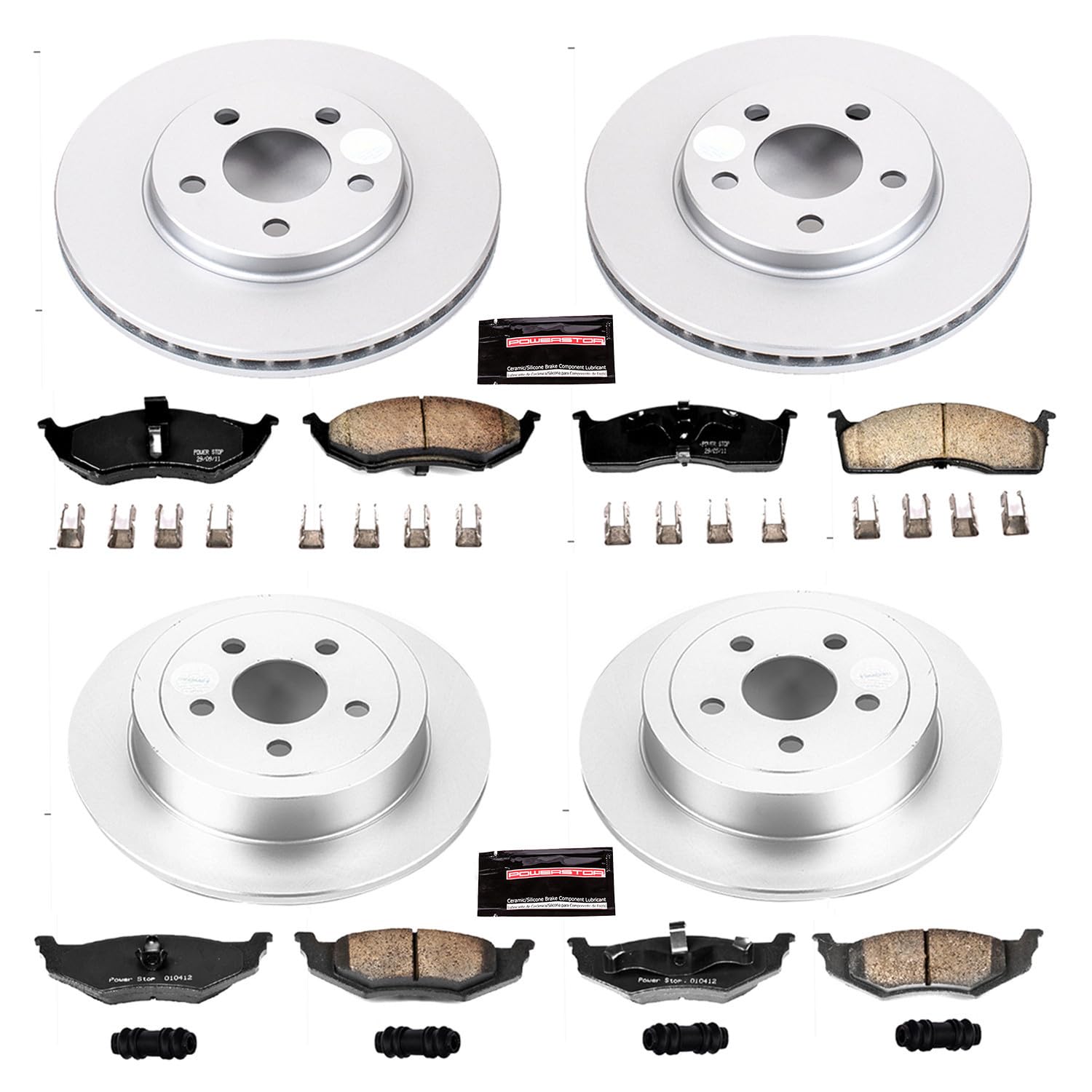 Power Stop CRK2734 Brake Rotor & Coated Ceramic Brake Pads- front & rear For Dodge Neon 2000-2005, Plymouth Neon 2000-2001 [Model Specific]