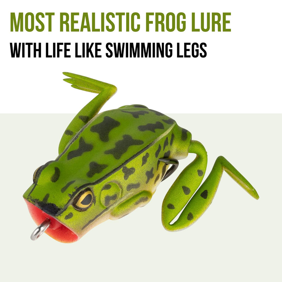 Frog Fishing Lure Lunkerhunt for Bass Fishing | Popping Frog 1/4 oz | Topwater Fishing Bait with Weedless Hooks, Hollow Body (Green Tea)