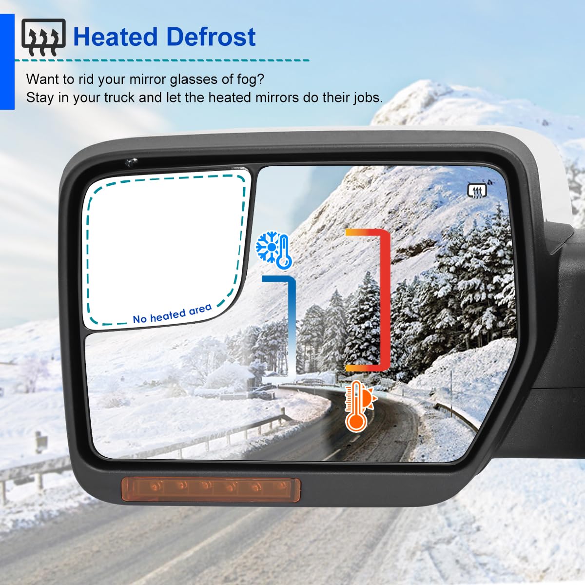 Power Spec-D Tuning Chrome Heated + LED Signal + Puddle Light Side Mirrors Compatible with 2007-2014 Ford F-150, Left + Right Pair