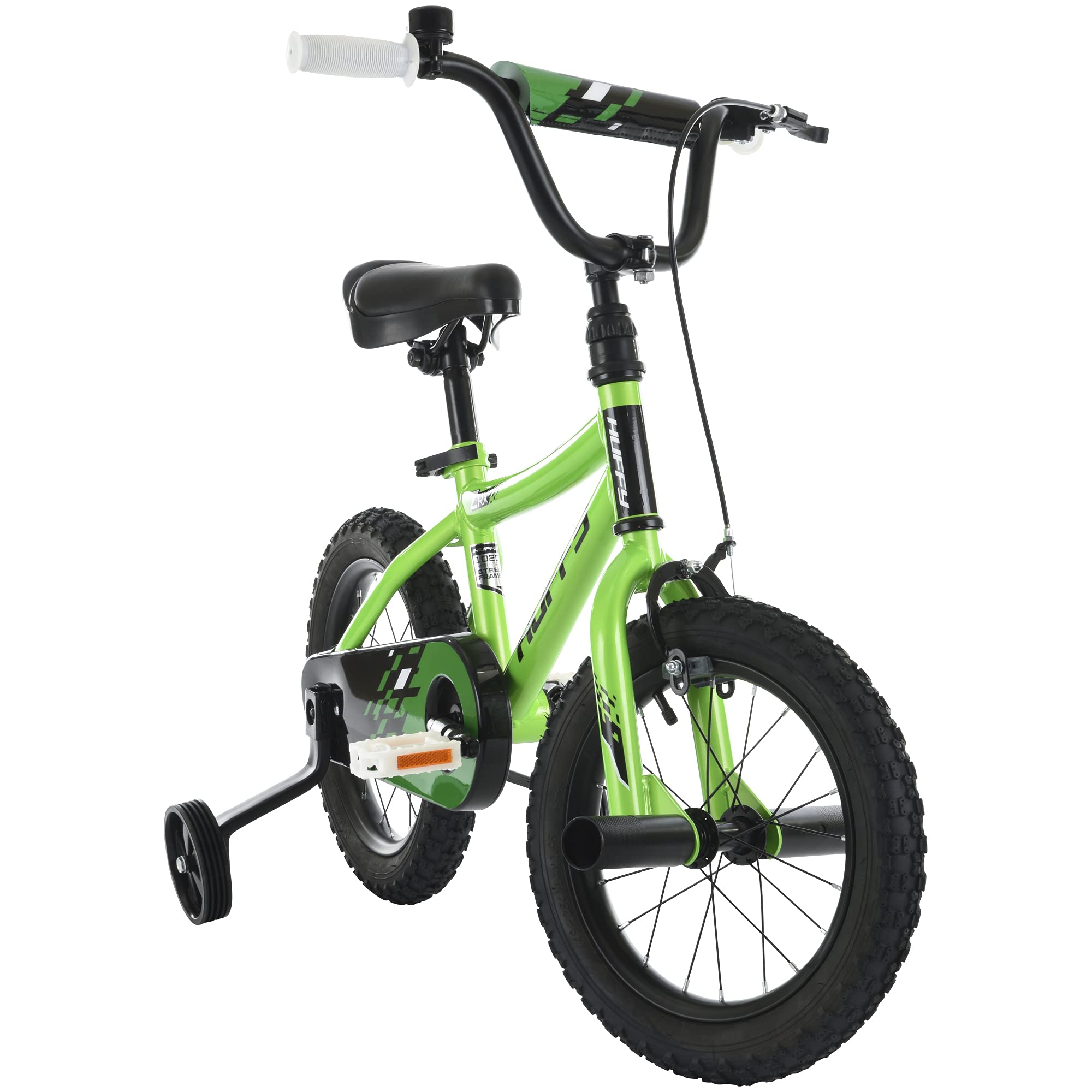 Huffy 14” Kid’s BMX Bike ZRX with Pegs, Training Wheels, Handlebar Bell, Green
