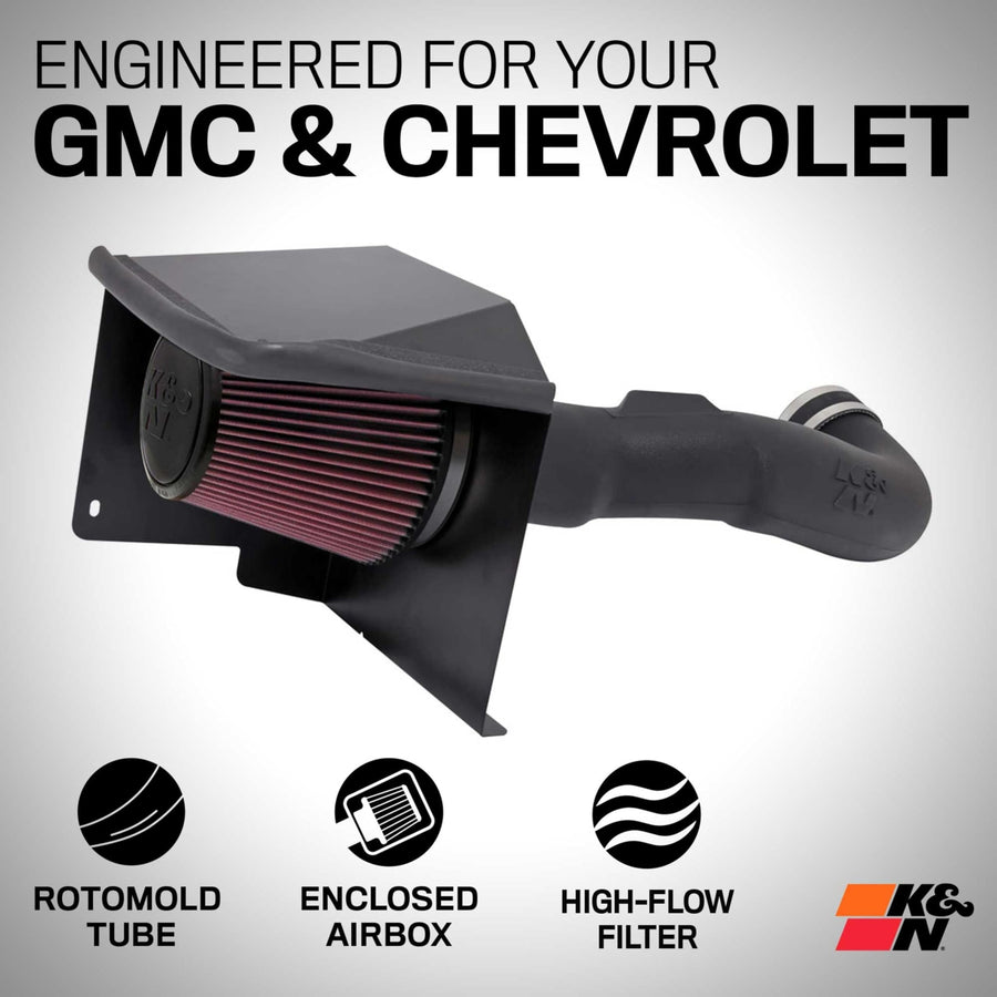 Cold Air Intake System K&N: High-Flow Air Filter, Increase Performance & Towing: Compatible with 2009-2014 Chevy/GMC/Cadillac Silverado, Suburban, Tahoe, Sierra, Yukon, Escalade, Avalanche, 57-3070