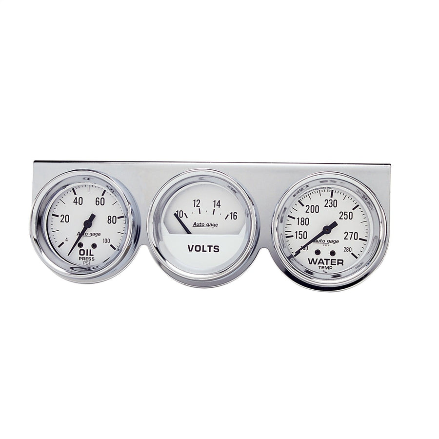 AUTO METER Autogage 2329 Mechanical White Oil/Volt/Water Gauge with Chrome Console 2.625 in.