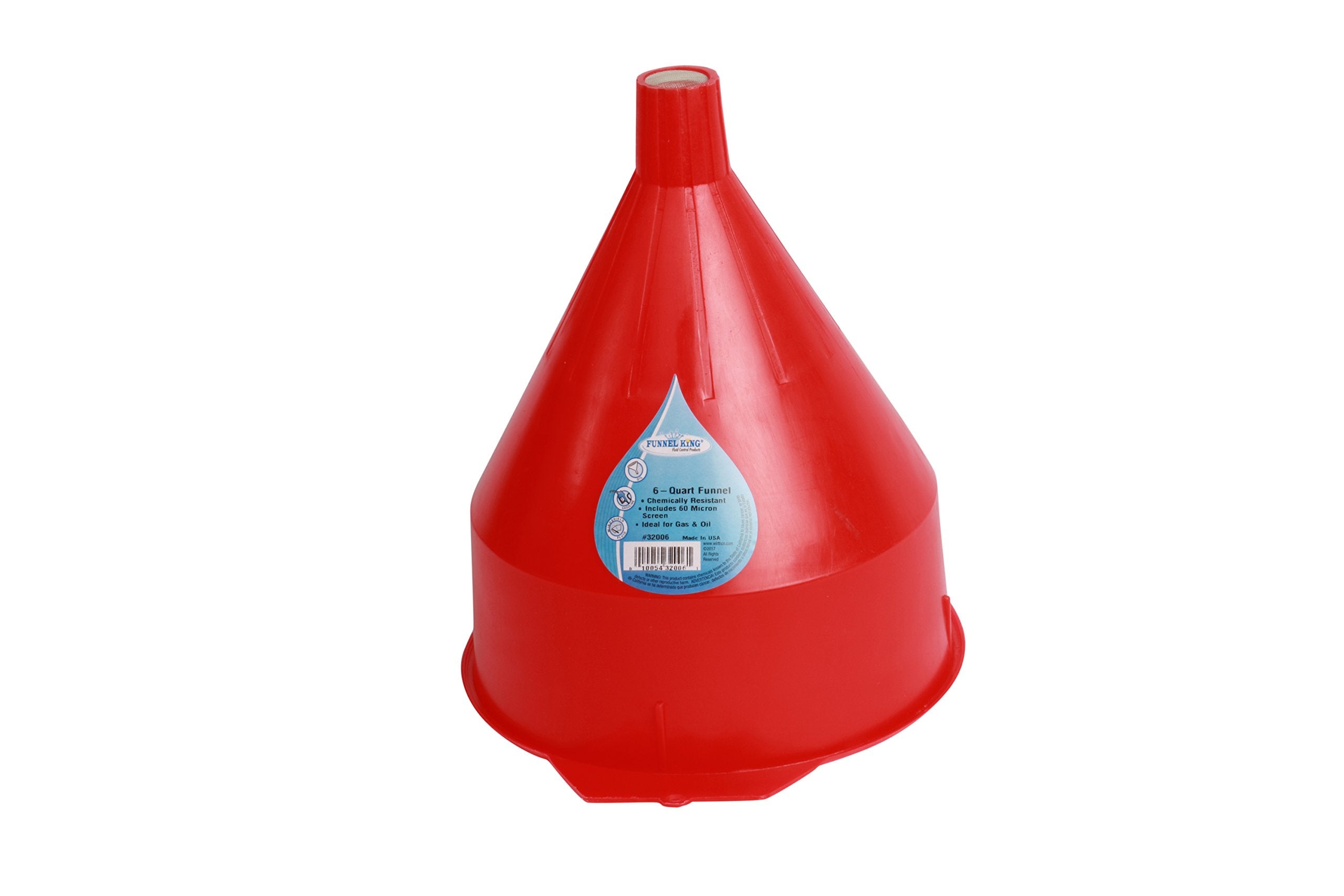 Funnel King WirthCo 32006 Red Polyethylene Funnel with Screen/Strainer, Funnel for Oil, Fuel, Gas, and Automotive, Large 6-quart Capacity