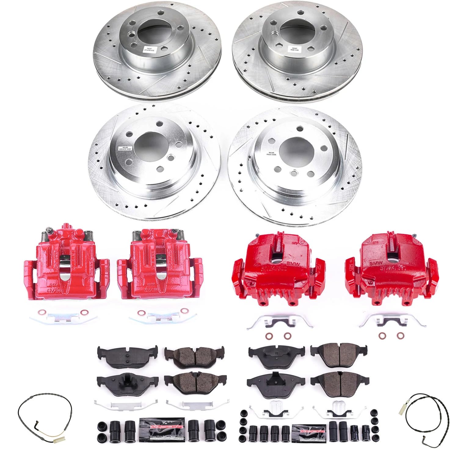 Power Stop Z23 KC4102 Evolution Front and Rear Caliper Kit-Drilled/Slotted Rotors, Carbon Ceramic Brake Pads & Calipers For BMW 328xi 2007 [Model Specific]