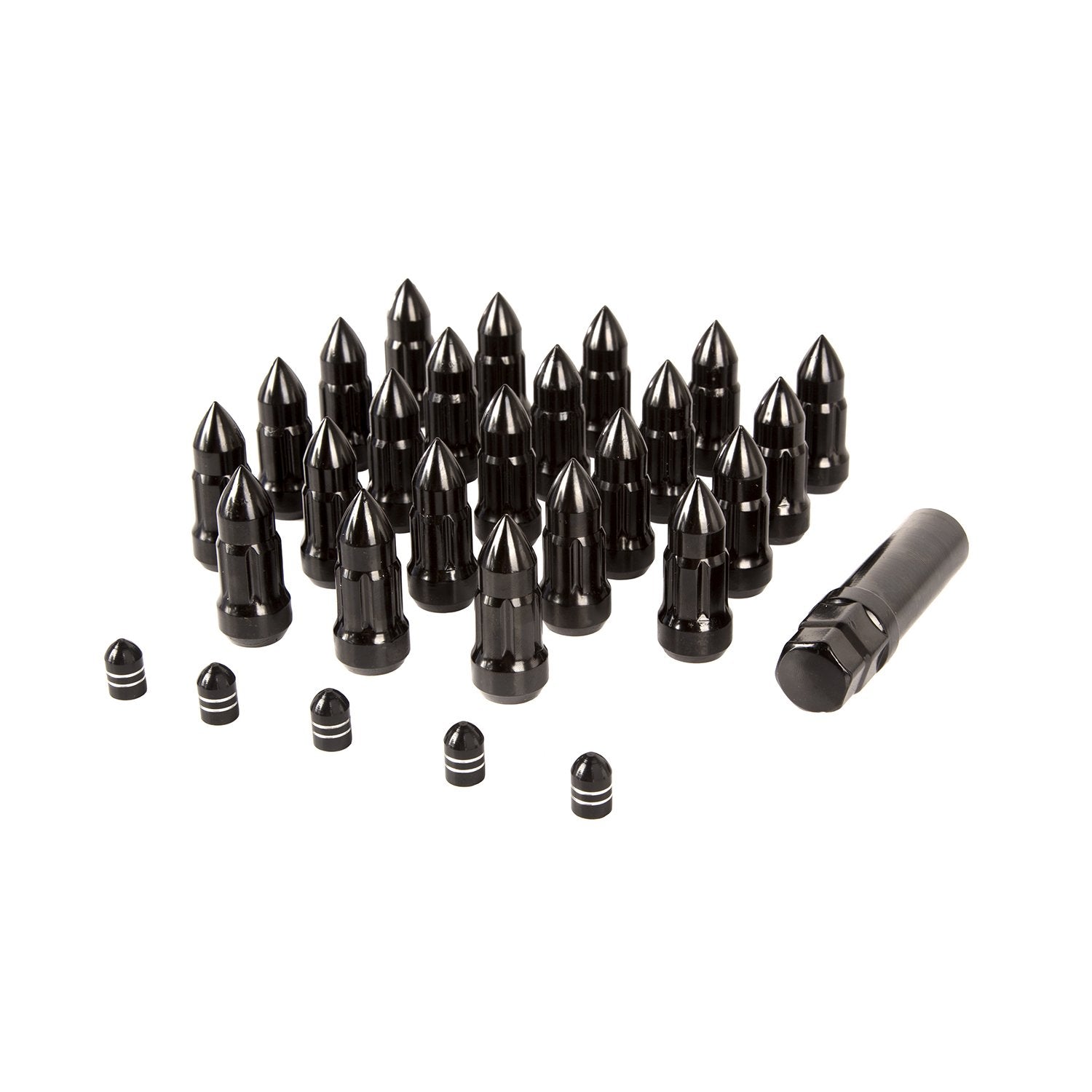 Wheel Lug Nut/Valve Stem Cap Kit, Rugged Ridge 16715.27, Bullet Style, Black