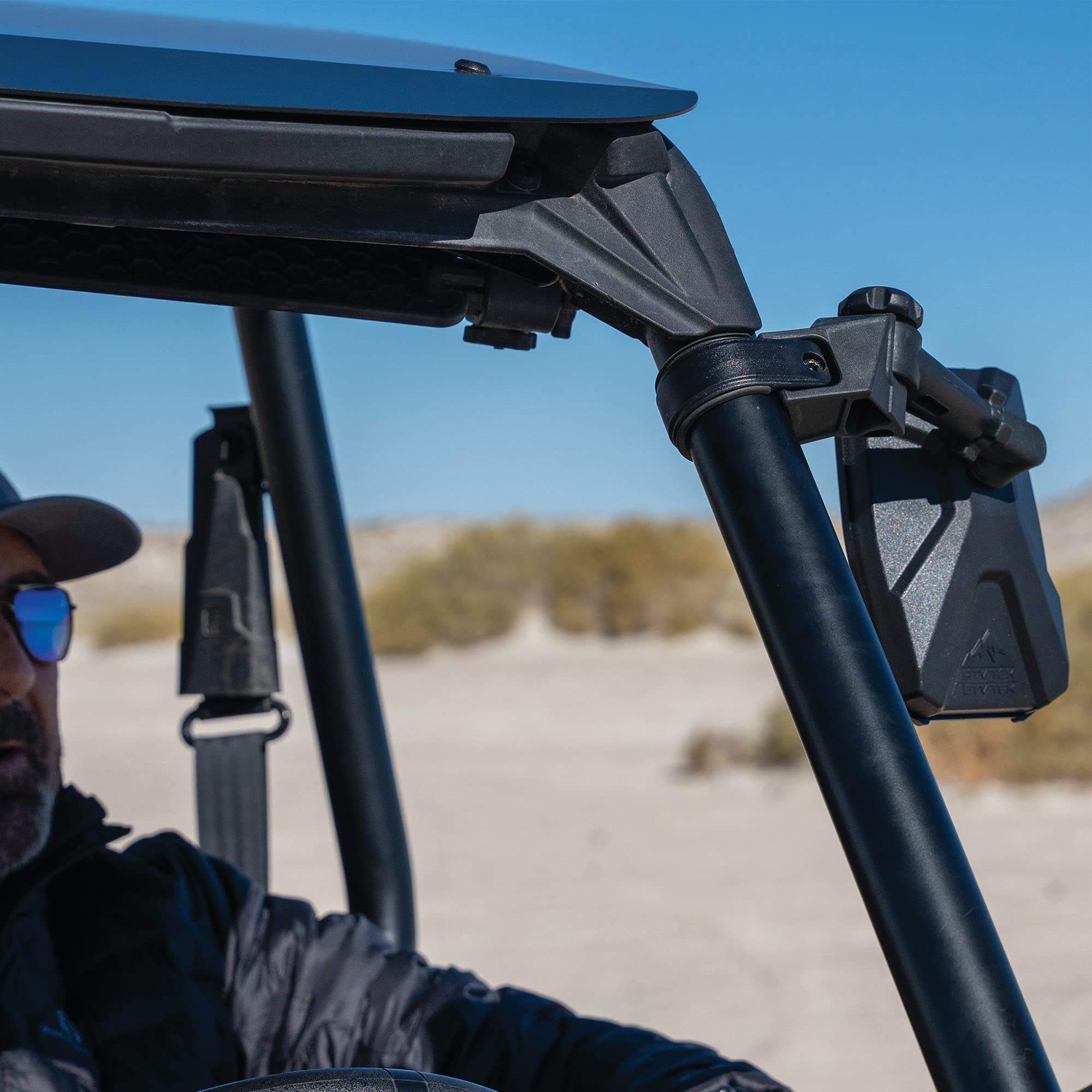 ATV Tek UTV CLEARVIEW™ Sideview Mirror, Black UV resistant Nylon, Designed for and Fits, Honda, Yahama, Polaris, Kawaski, CF Moto with Round or Profiled Tubing, one mirror.