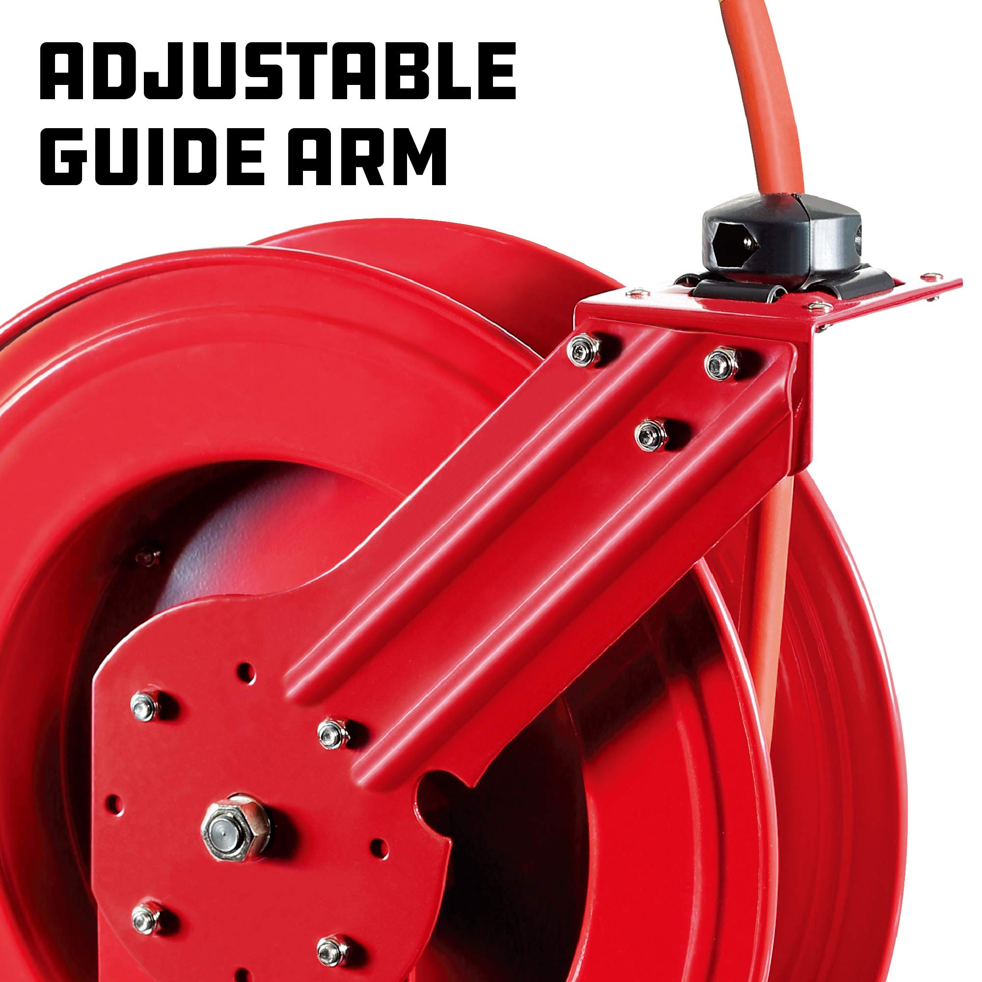 Powerbuilt Heavy Duty Auto Retracting Hose Reel with 3/8 Inch by 50 Foot Air, Max 300 PSI, Ceiling/Wall Mounted Heavy Duty Industrial Commercial Air Compressor Hose Reel - 642228