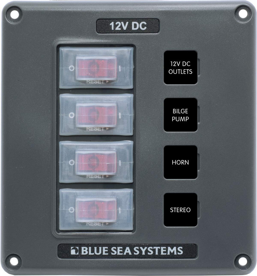 Water-Resistant Blue Sea Systems Circuit Breaker Switch Panel, Gray, 4 Positions