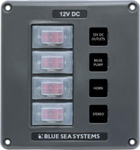Water-Resistant Blue Sea Systems Circuit Breaker Switch Panel, Gray, 4 Positions