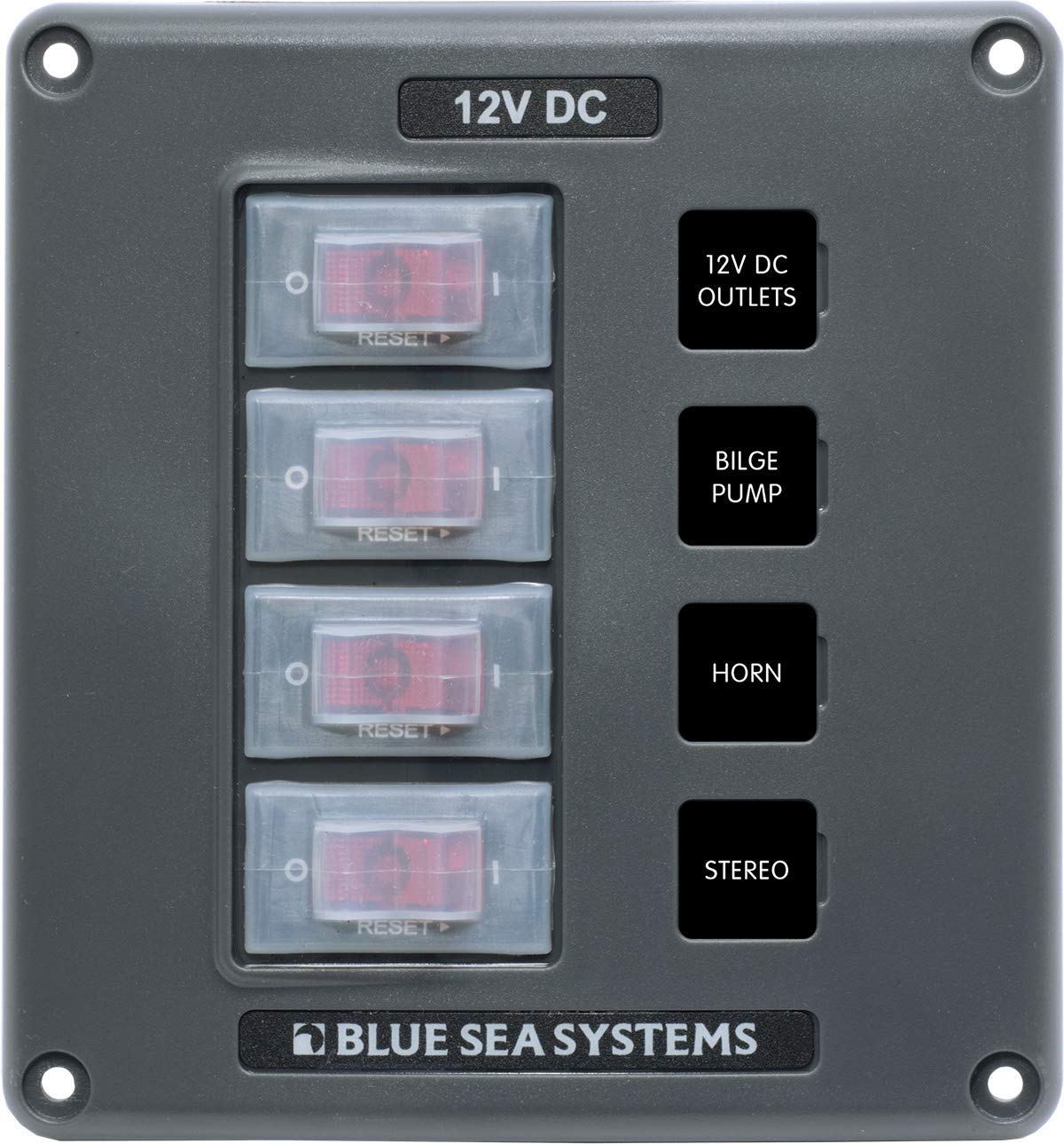 Water-Resistant Blue Sea Systems Circuit Breaker Switch Panel, Gray, 4 Positions
