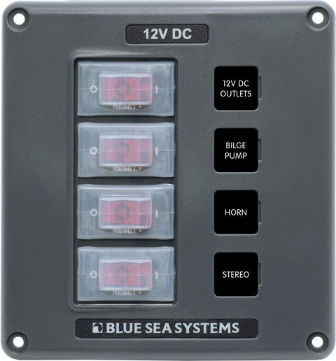 Water-Resistant Blue Sea Systems Circuit Breaker Switch Panel, Gray, 4 Positions