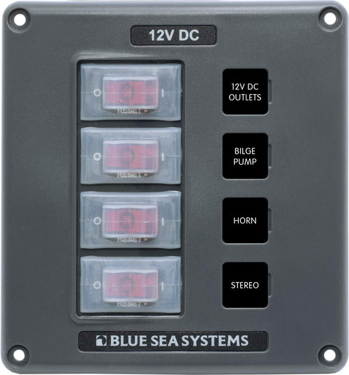 Water-Resistant Blue Sea Systems Circuit Breaker Switch Panel, Gray, 4 Positions