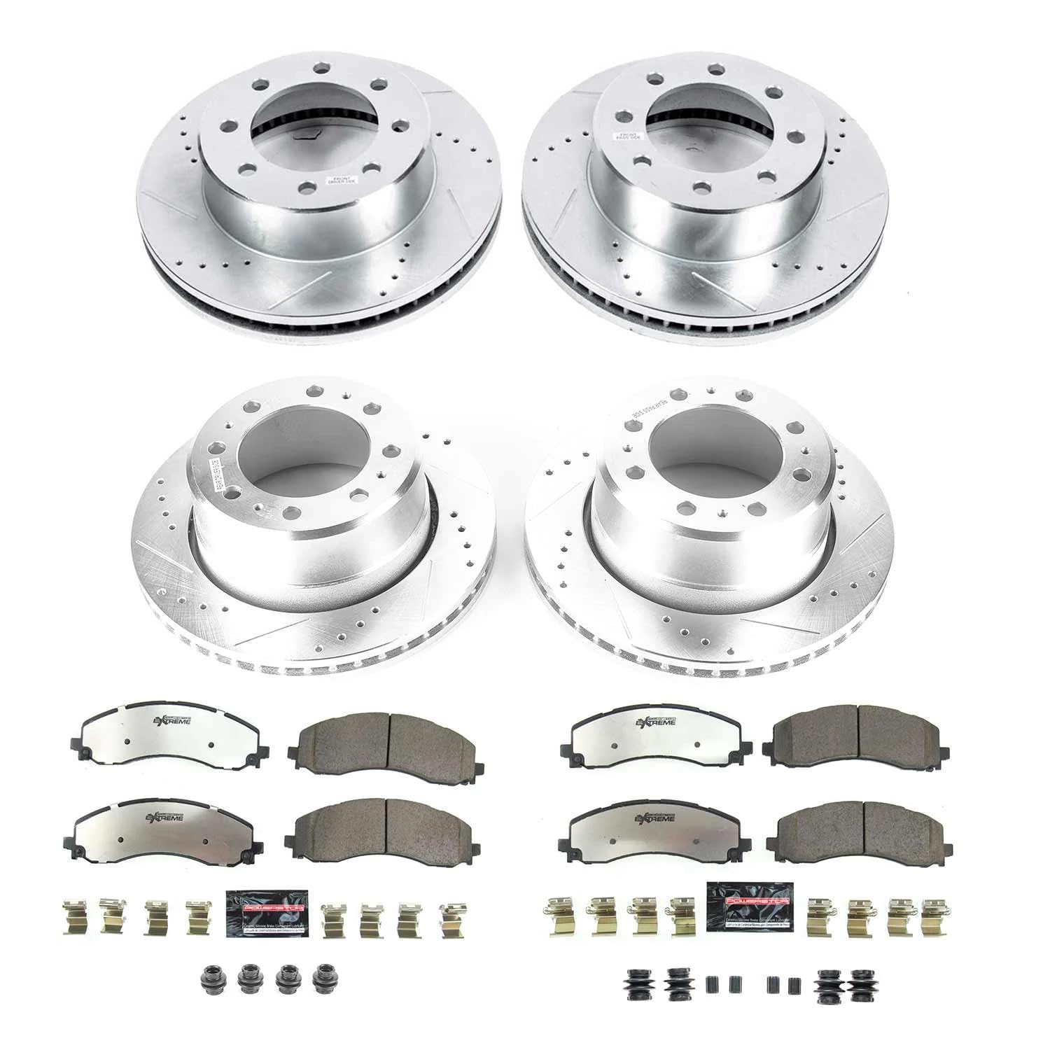 Power Stop Brake Kit Front and Rear For 2019 2020 2021 2022 2023 2024 Ram 3500 - Truck & Tow Carbon Fiber Ceramic Pads & Drilled and Slotted Rotors Replacement, K8639-36