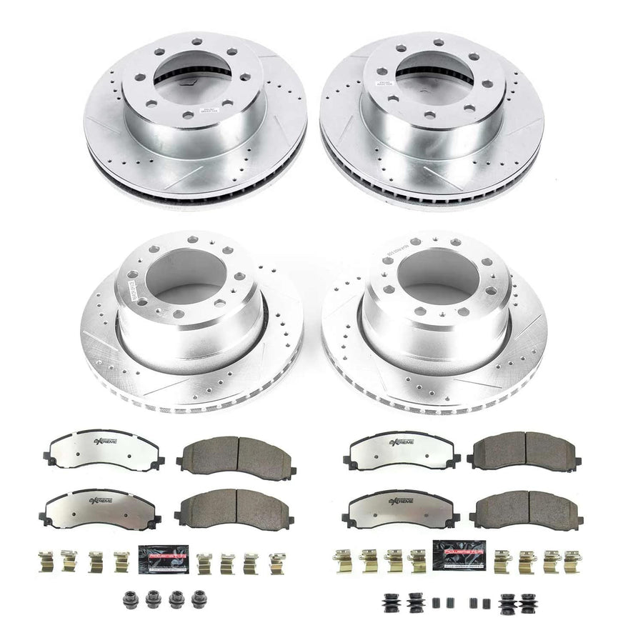 Power Stop Brake Kit Front and Rear For 2019 2020 2021 2022 2023 2024 Ram 3500 - Truck & Tow Carbon Fiber Ceramic Pads & Drilled and Slotted Rotors Replacement, K8639-36