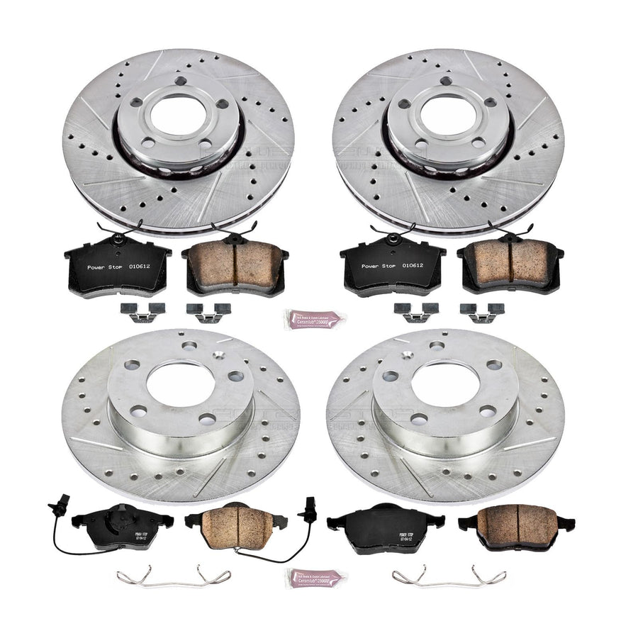 Power Stop K2741 Z23 Carbon Fiber Brake Pads with Front and Rear Drilled & Slotted Brake Rotors Kit