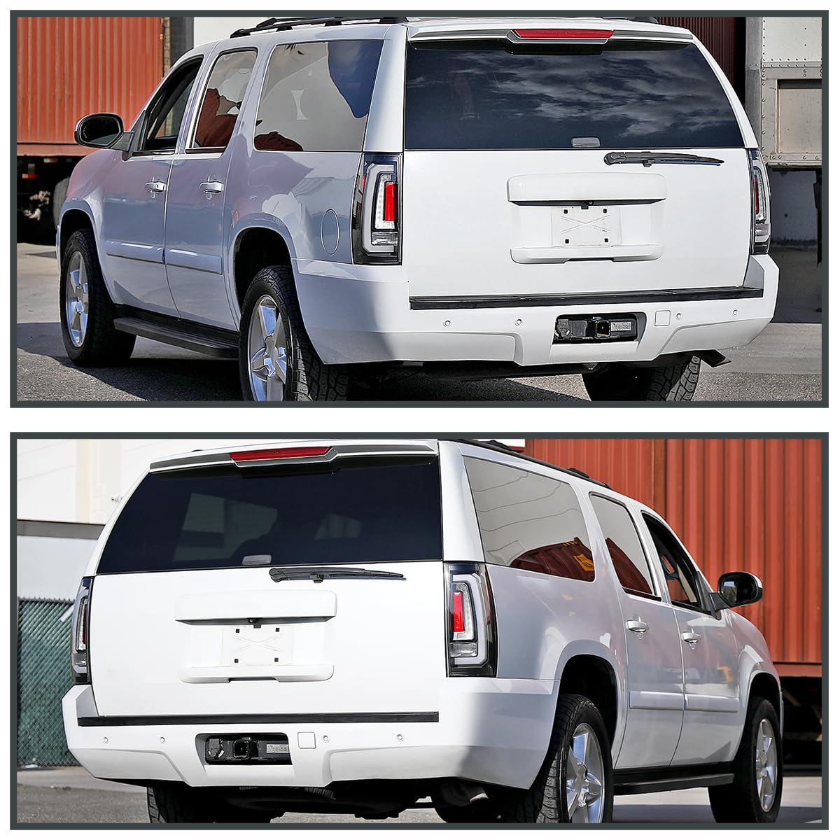 Matte Black SPEC-D TUNING Tail Lights w/White LED Sequential Turn Signals and Startup Animation Compatible with 2007-2014 Chevy Tahoe, Suburban, GMC Yukon/Denali/XL, Left + Right Pair Assembly