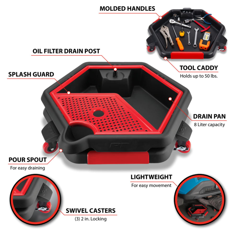 2 in 1 Performance Tool Drain Pan and Tool Caddy - Conveniently Collects Oil and Organizes Tools for Automotive Repairs