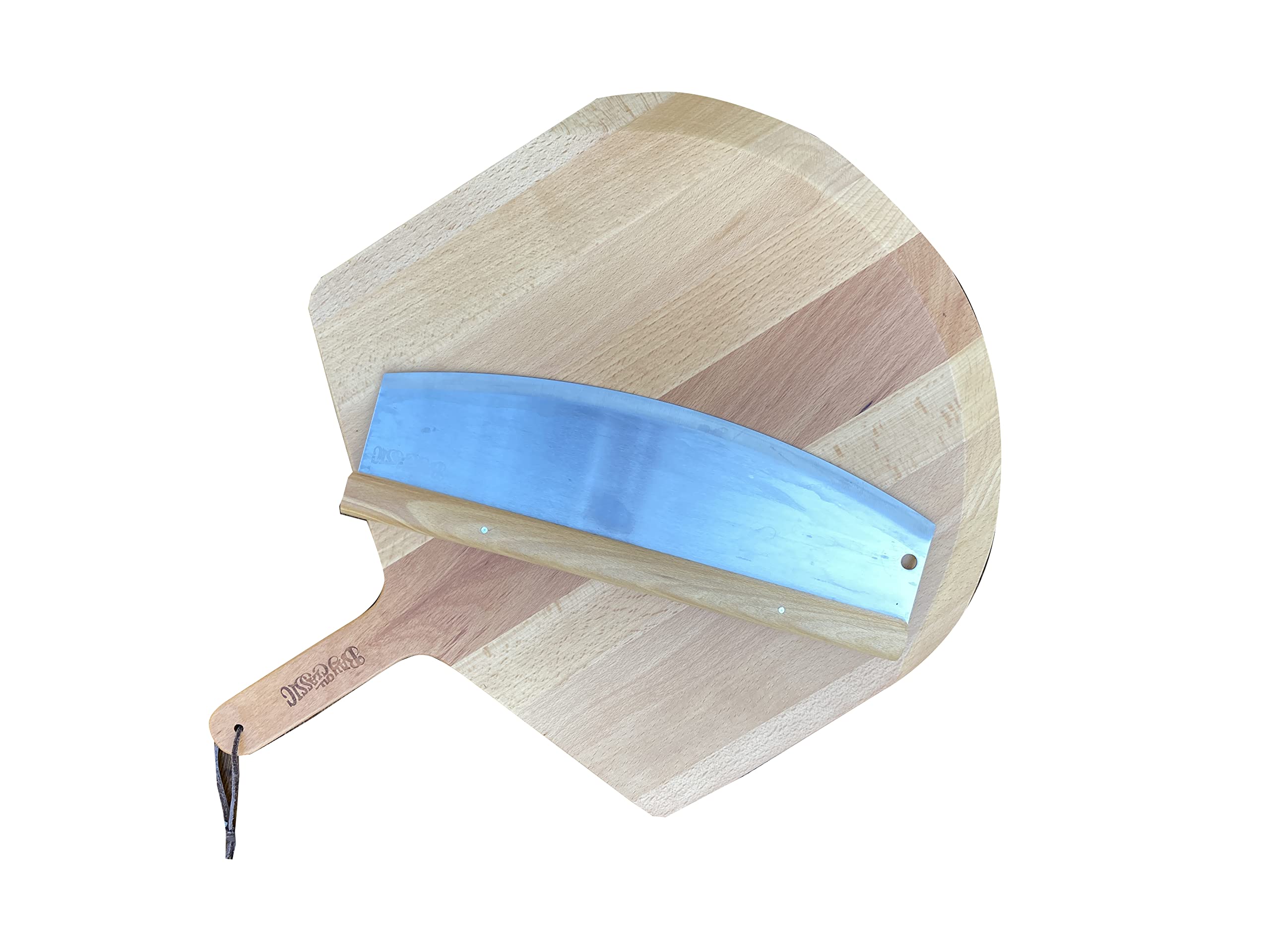 Bayou Classic Pizza Cutter and Peel Set Features 16-in Pizza Peel w/Beveled Edge 13.75-in Two-Handed Rocking Pizza Cutter Perfect For Making Homemade Pizza or Flat-Breads