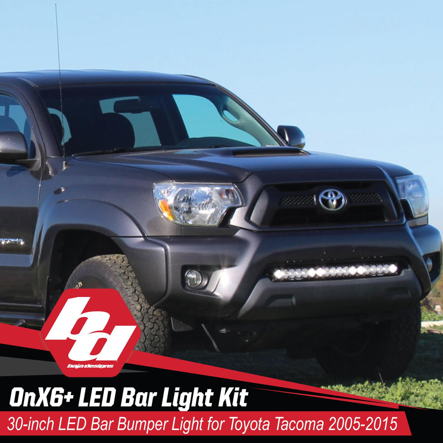 30-inch Baja Designs OnX6+ LED Bar Bumper Light Kit for Toyota Tacoma 2005-15 Truck (Driving/Combo; Clear)