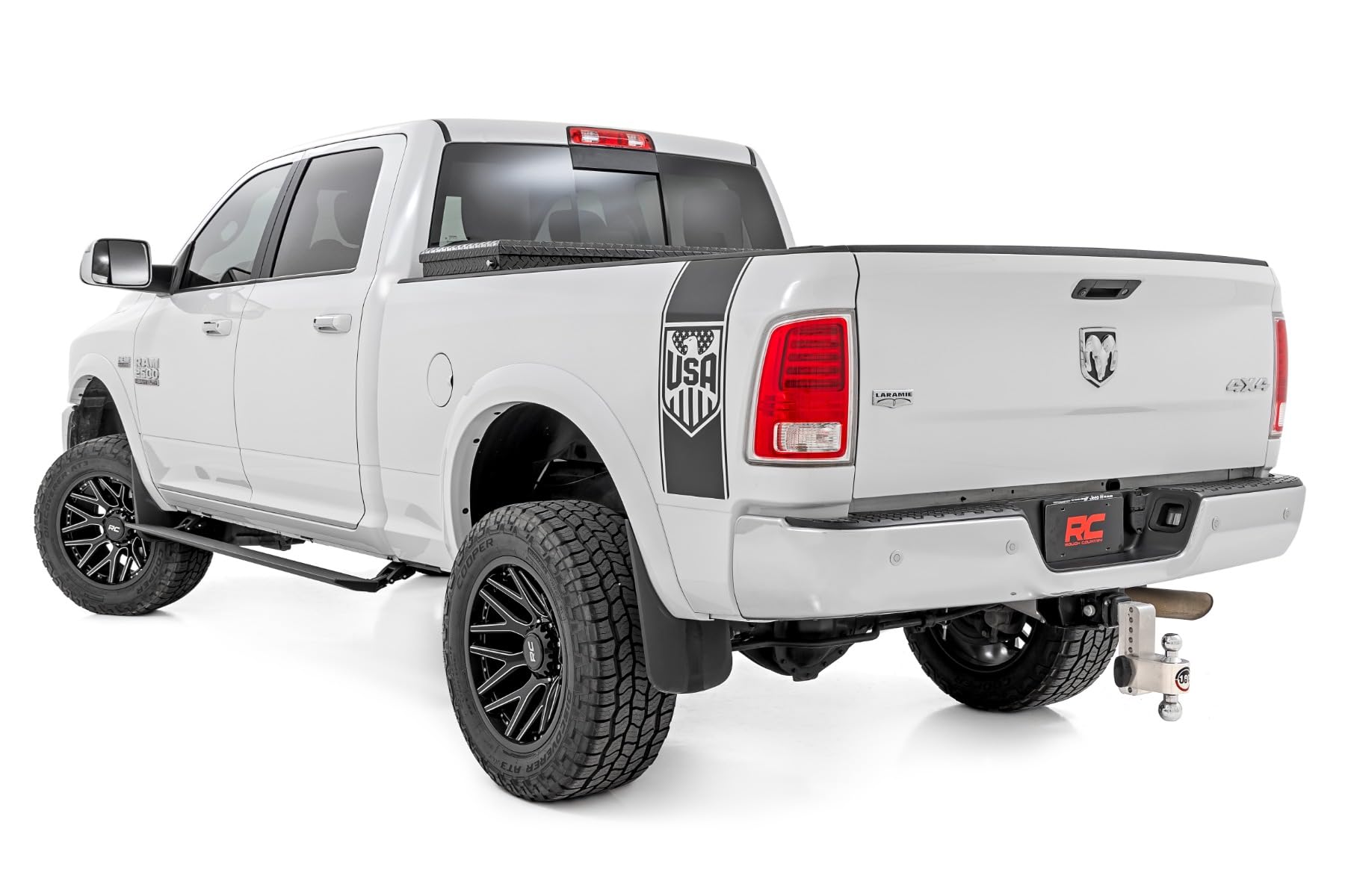 Rough Country Power Running Boards for Crew Cab Ram 2500/3500 (2010-2026) - Dual-Motor Electric Retractable Side Steps with LED Truck Step Lights