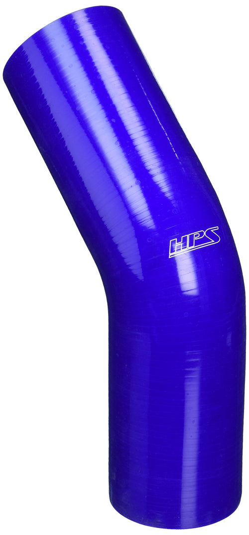 HPS Silicone High Temperature HTSEC45-300-BLUE 4-ply Reinforced 45 degree Elbow Coupler Hose, 30 PSI Maximum Pressure, 4" Leg Length on each side, 3" ID, Blue