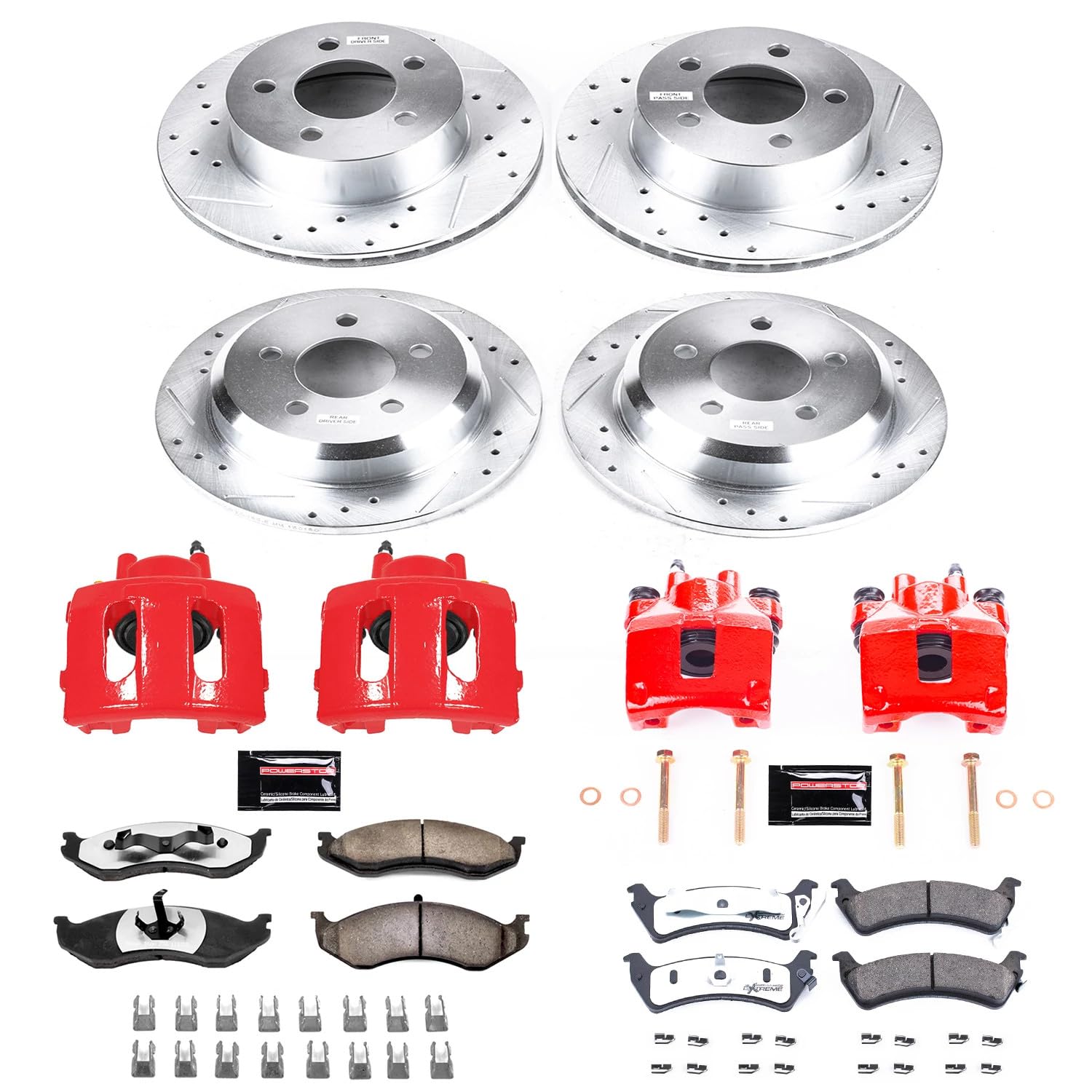 Power Stop Z36 KC2121-36 Truck & Tow Front and Rear Brake Kit-Brake Rotors, Brake Pads & Calipers For Jeep Grand Cherokee 1995-1998 [Model Specific]
