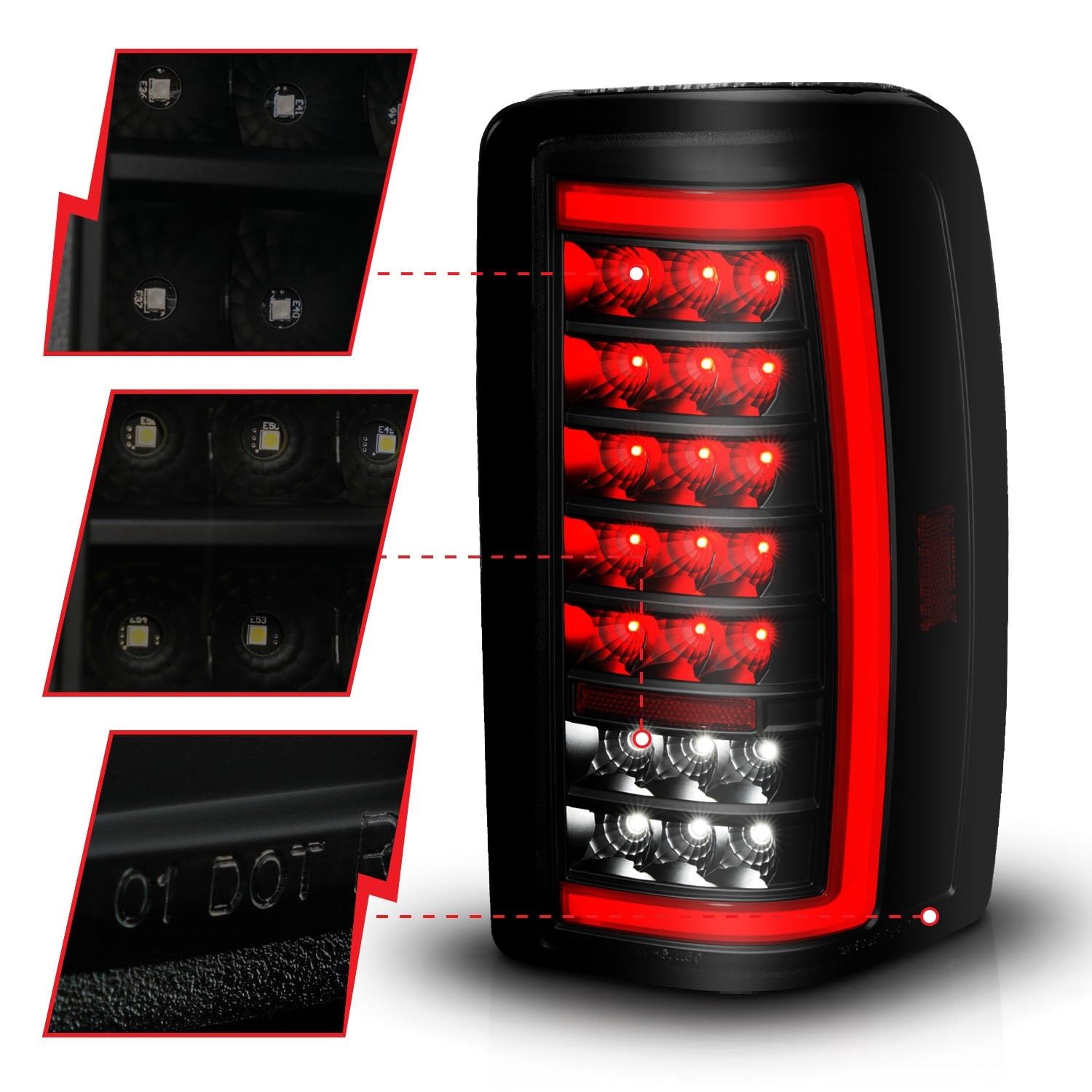 00-06 Chevrolet Tahoe/GMC Yukon ANZO Full LED Taillights w/Lightbar Black Housing/Smoke Lens