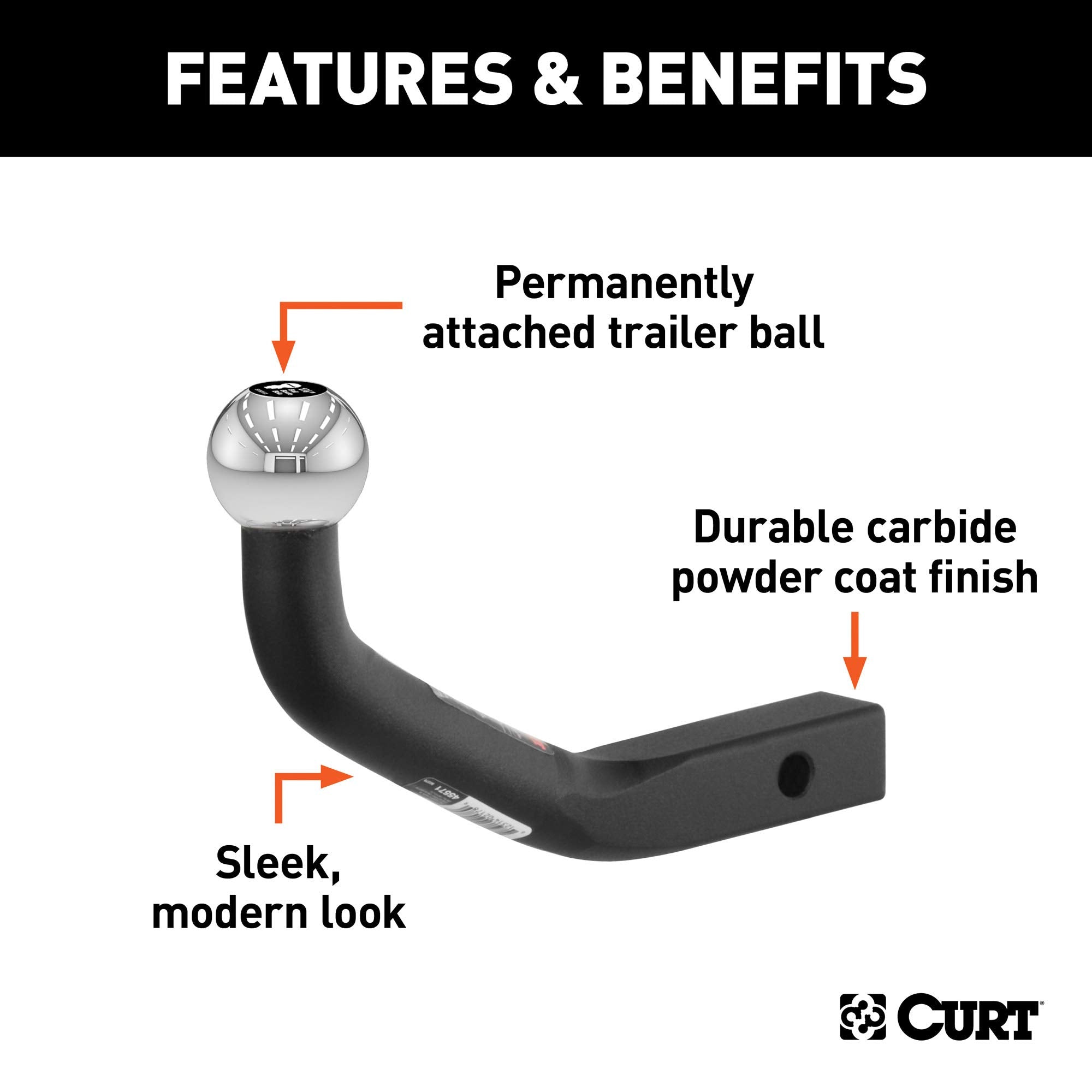 CURT Euro Trailer Hitch Mount with 1-7/8-Inch Ball, Fits 1-1/4-Inch Receiver, 3,500 lbs, 4-5/8-Inch Height