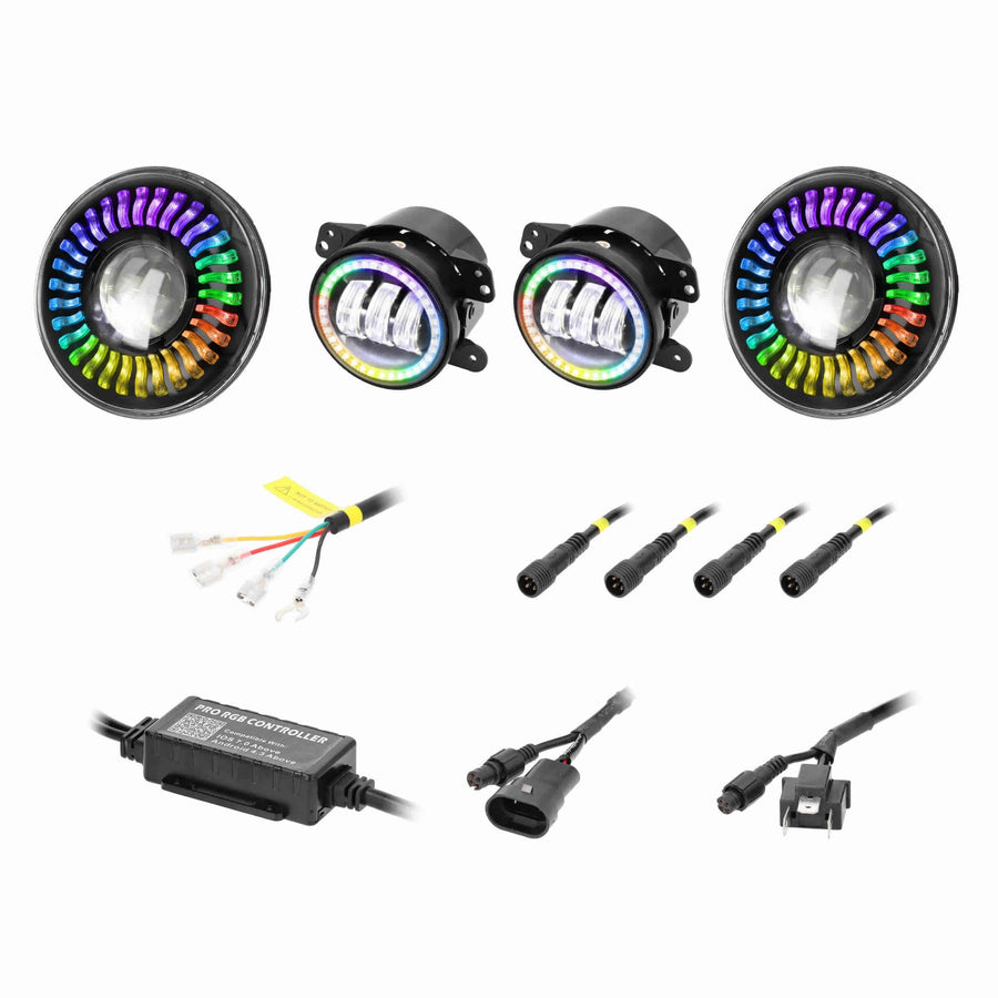 Metra - 7" Chasing RGB Projector lights & 4" Fog Lights w/Controller (JP-708RGBKT)