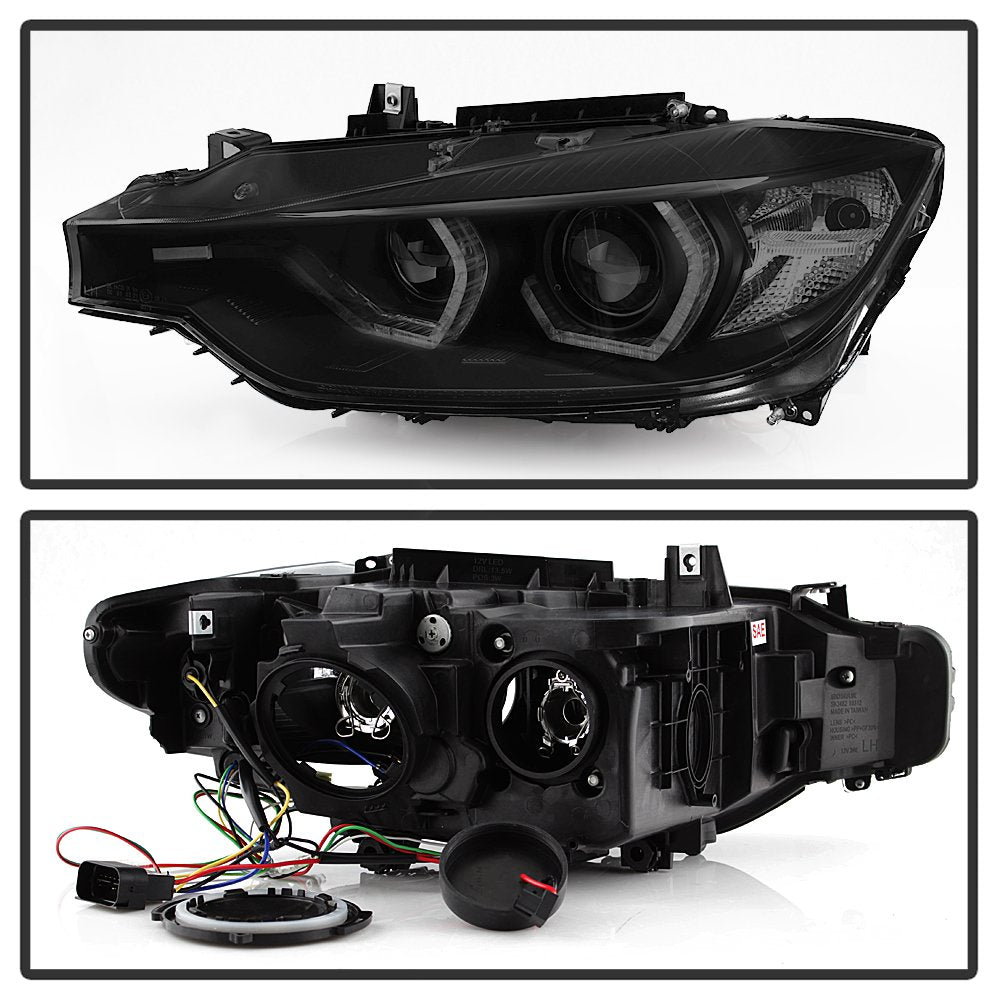 BMW F30 3 Series 2012-2014 Spyder 5085047 4DR Projector Headlights - LED DRL - Black Smoke