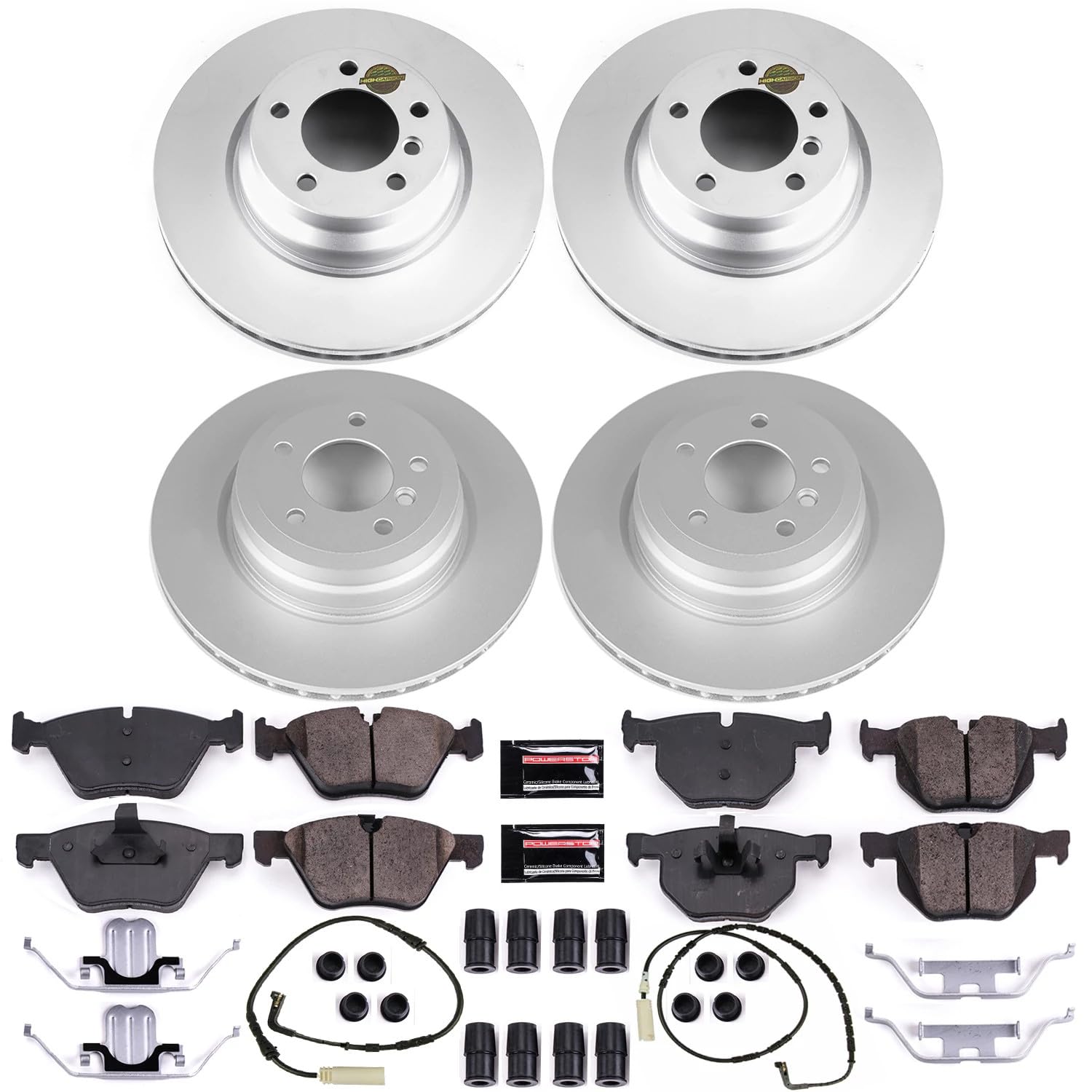 Power Stop Front and Rear CRK2886 Coated Brake Rotors and Z23 Carbon Fiber Brake Pads Kit For BMW 330i 2006 [Model Specific]