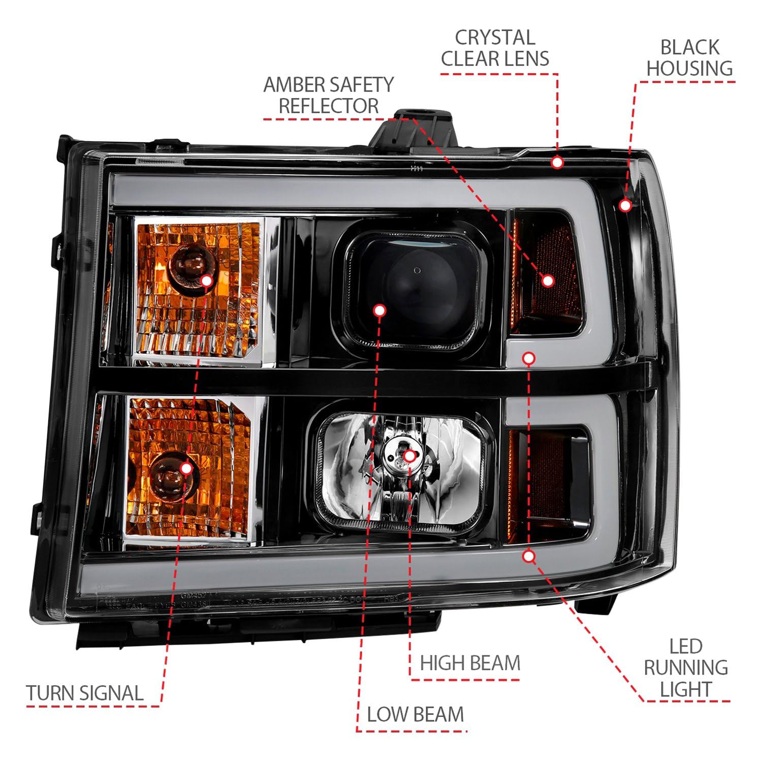 111482 ANZO USA Projector Headlamps Fits GMC Sierra 1500