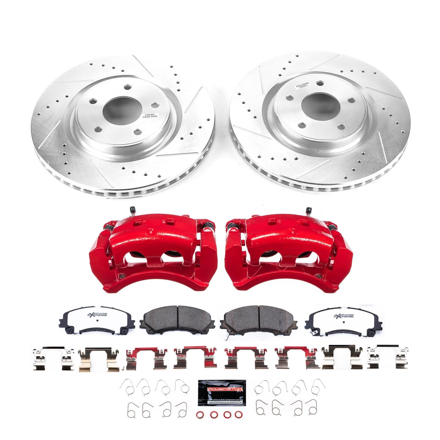 POWERSTOP Z26 Street Warrior Brake Pads and Rotors Kit with Red Powder Coated Calipers Front For Nissan Rogue 2019 [Vehicle Specific]