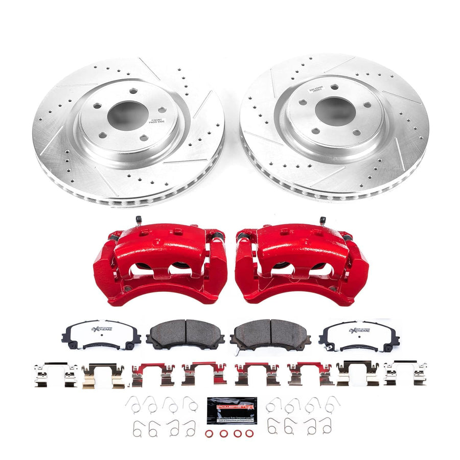 POWERSTOP Z26 Street Warrior Brake Pads and Rotors Kit with Red Powder Coated Calipers Front For Nissan Rogue 2019 [Vehicle Specific]