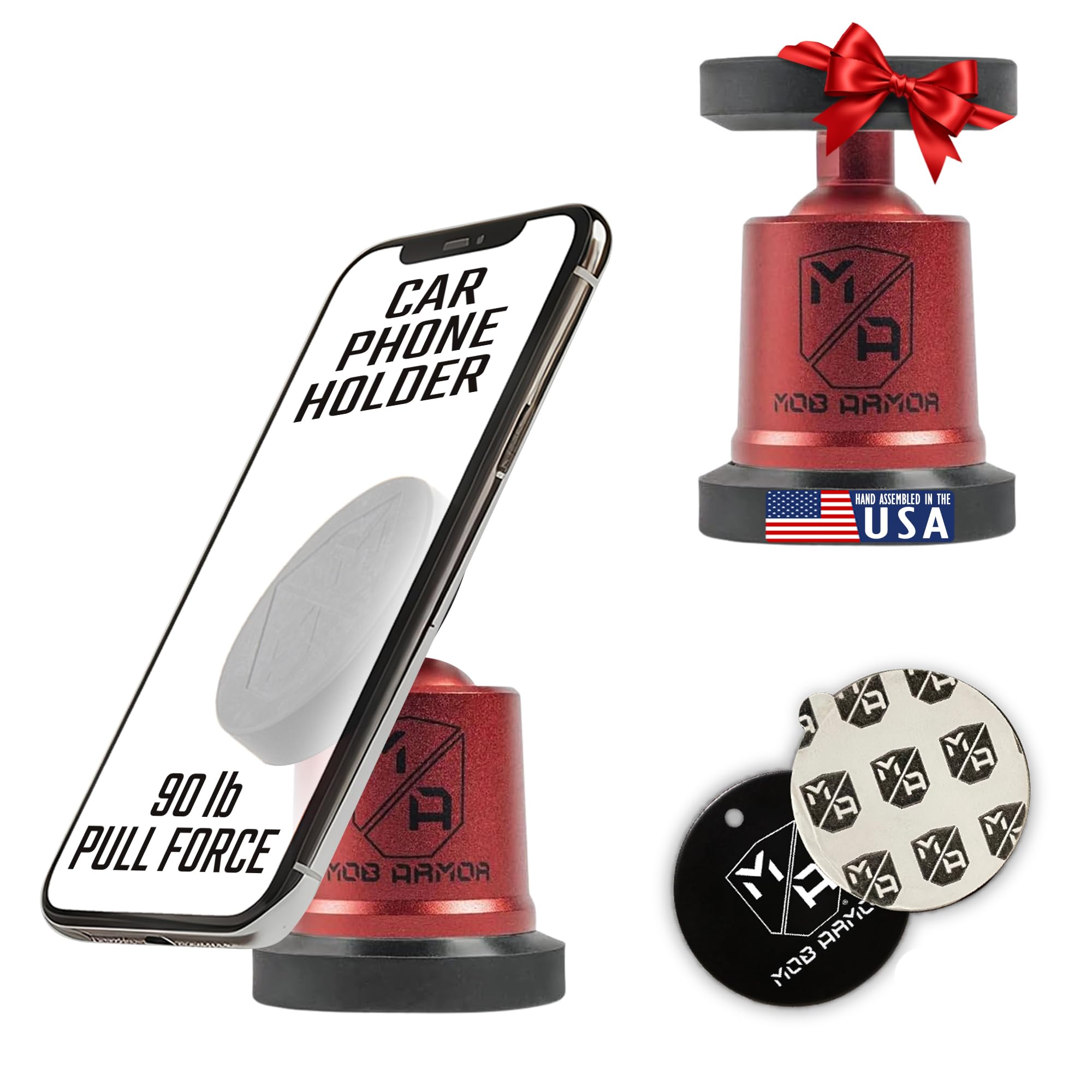 Mob Armor Maxx MobNetic - USA Assembled Magnetic Phone Holder for Car, Magnetic Car Phone Mount, 90-Degree Tilt, 360-Degree Rotation, Aluminum Metal, Compatible with iPhone & Android - Red